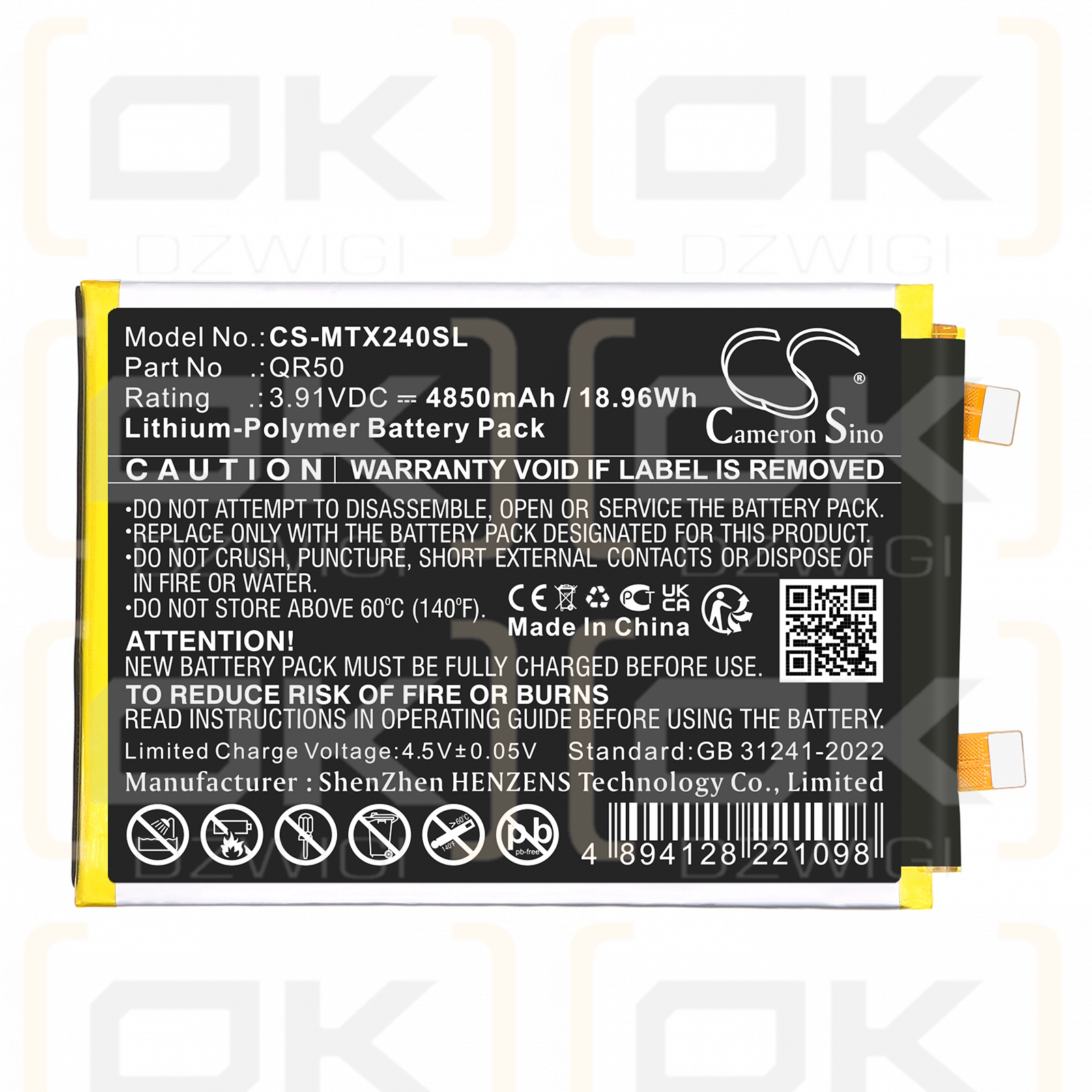 Motorola XT2407-3 / QR50 4850mAh Li-Polymer 3.91V (Cameron Sino)