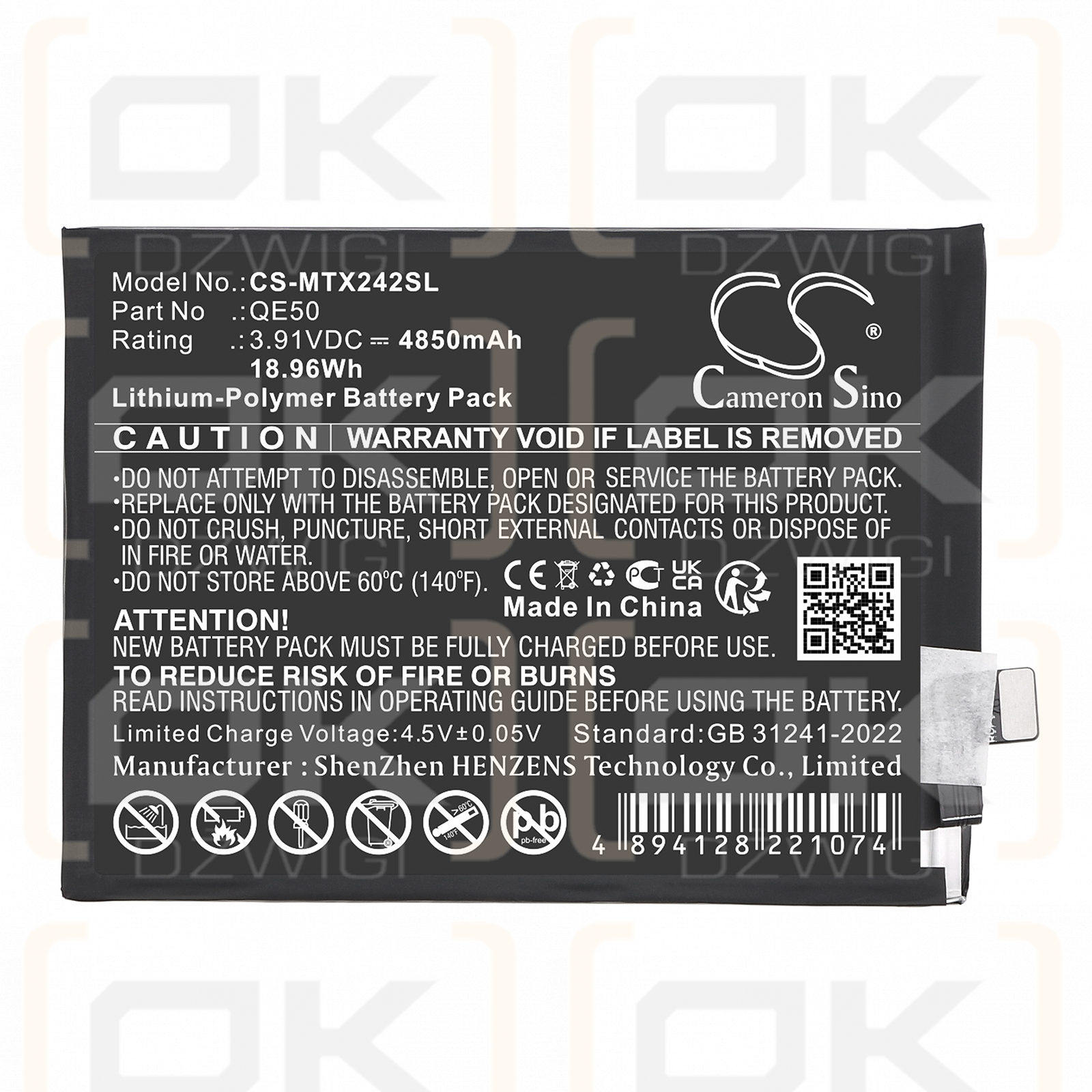 Motorola XT2427-4 / QE50 4850mAh Li-Polymer 3.91V (Cameron Sino)