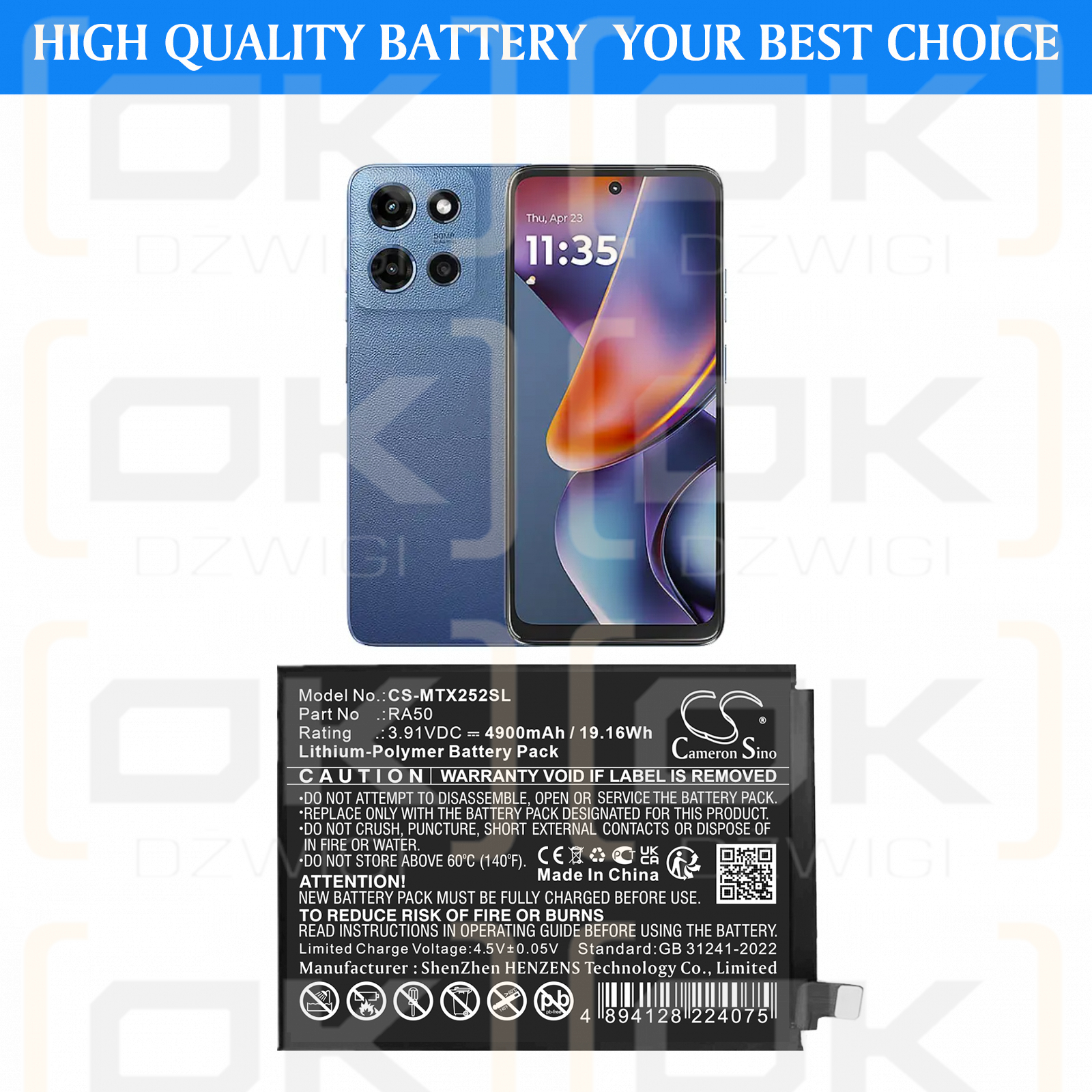 Motorola XT2521-3 / RA50 4900 mAh Li-Polymer 3.91 V (Cameron Sino)