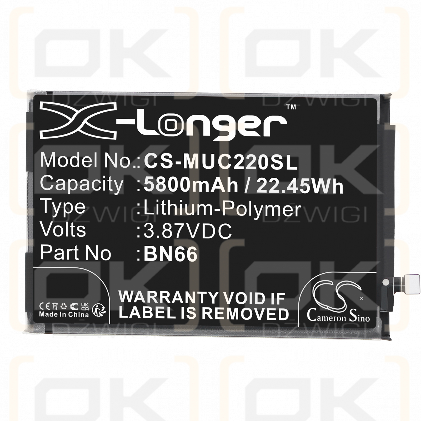 Poco 220333QPG / BN66 5800mAh Li-Polymer 3.87V (Cameron Sino)