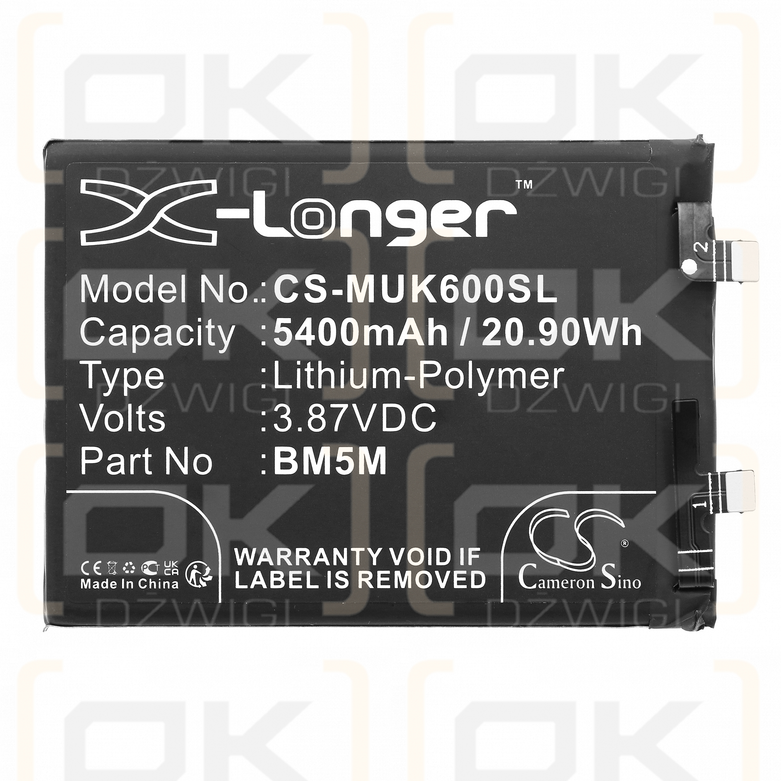 Redmi K60 / BM5M 5400mAh Li-polímero 3.87V (Cameron Sino)