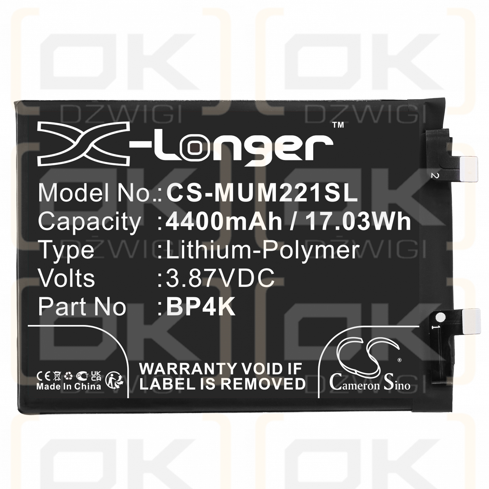 Xiaomi 22101320C / BP4K 4400mAh Li-Polymer 3.87V (Cameron Sino)