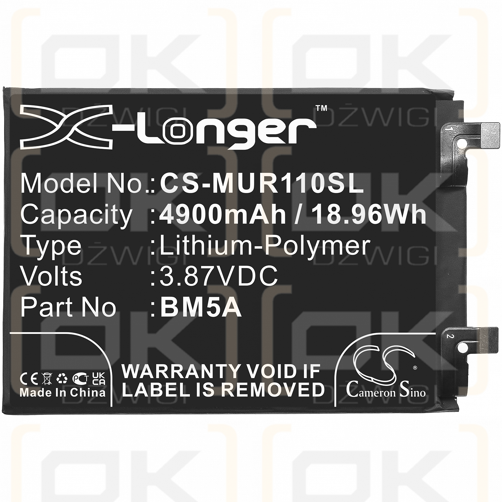 Xiaomi 21091116I / BM5A 4900mAh Li-Polymer 3.87V (Cameron Sino)