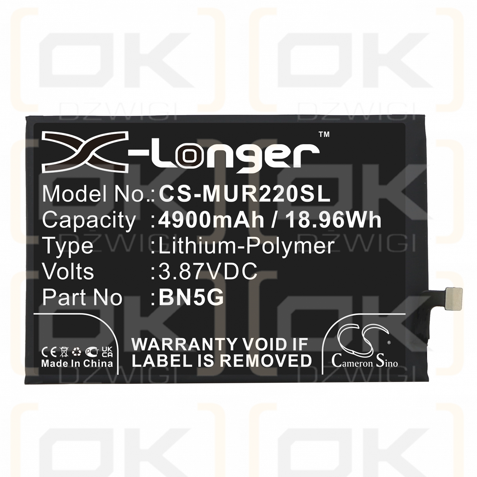 Xiaomi 220233L2I / BN5G 4900mAh Li-Polymer 3.87V (Cameron Sino)