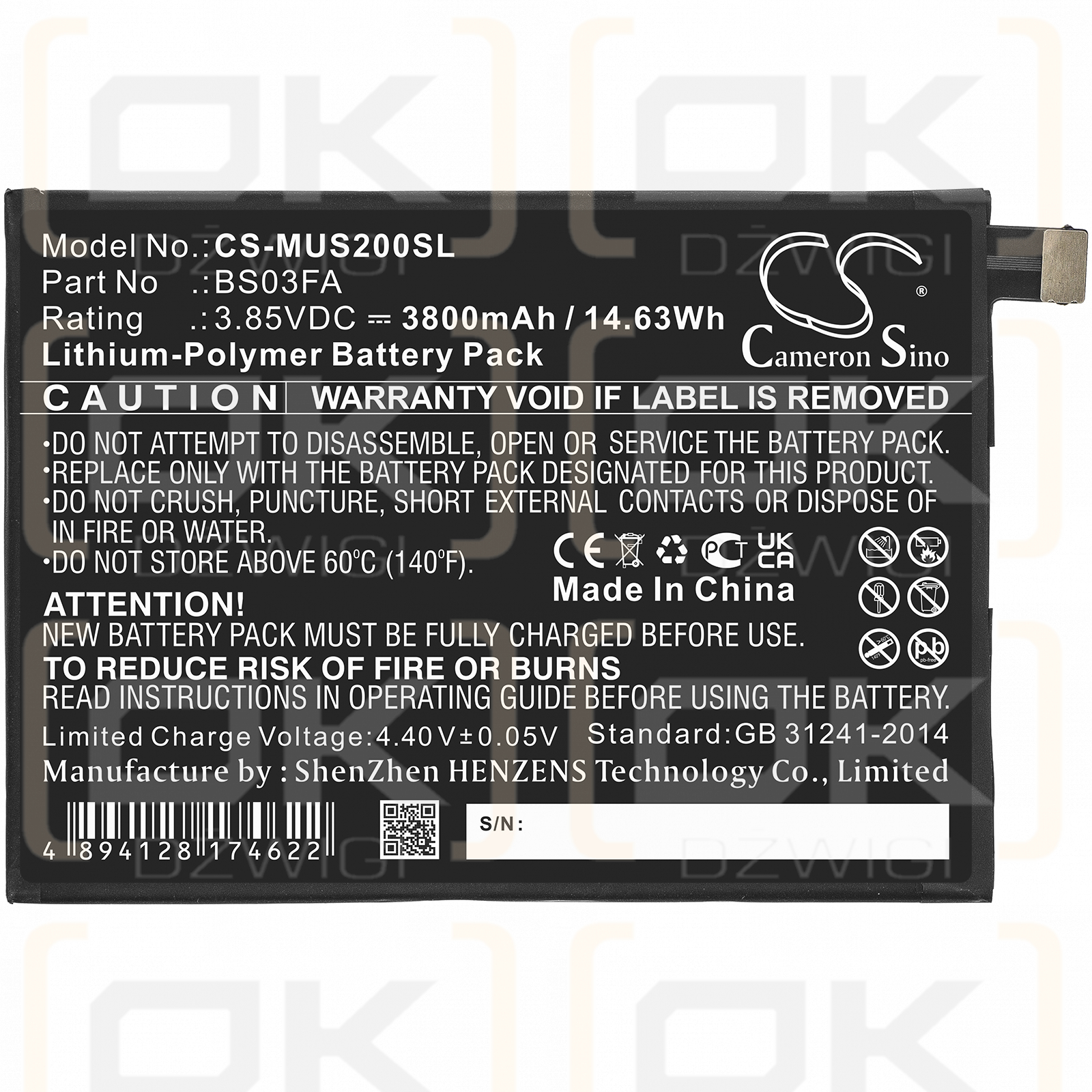 Xiaomi Black Shark 2 Pro / BS03FA 3800mAh Li-Polymer 3.85V (Cameron Sino)