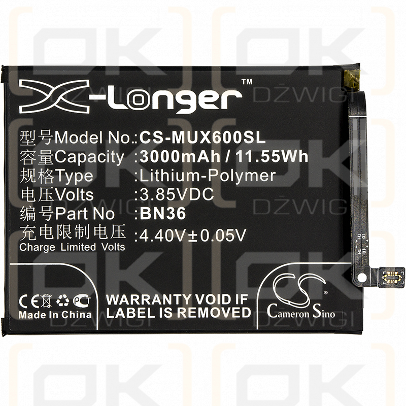 Xiaomi M1804D2ST / BN36 3000mAh Li-Polymer 3.85V (Cameron Sino)