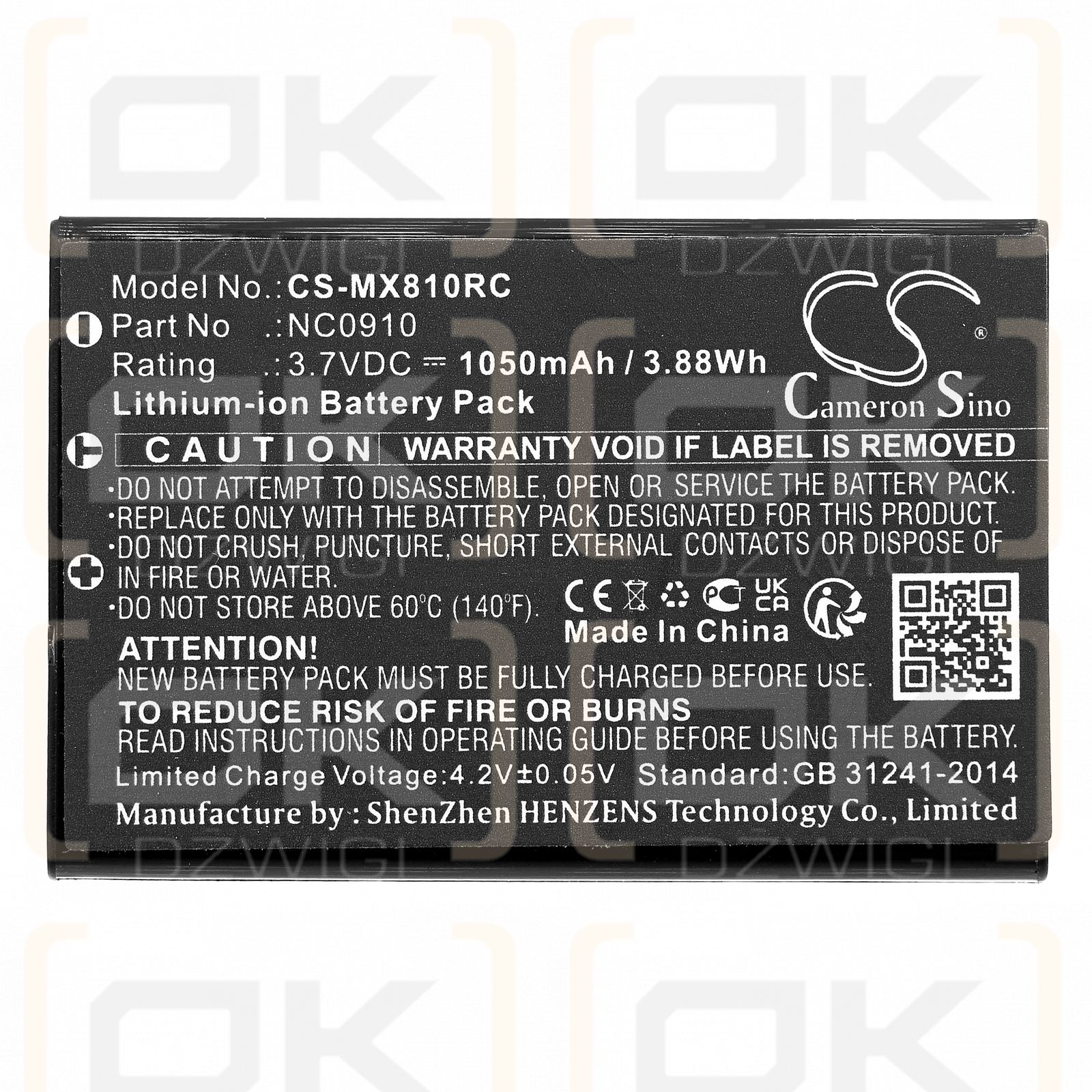 URC MX-890i / NC0910 1050mAh Li-ion 3.7V (Cameron Sino)