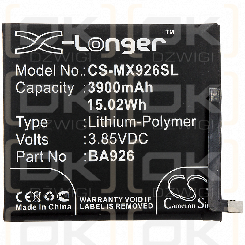 Ersatzakku für MeiZu M926Q / BA926 3900mAh Li-Polymer 3,85V (Cameron Sino)