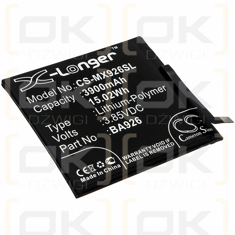 Ersatzakku für MeiZu M926Q / BA926 3900mAh Li-Polymer 3,85V (Cameron Sino)