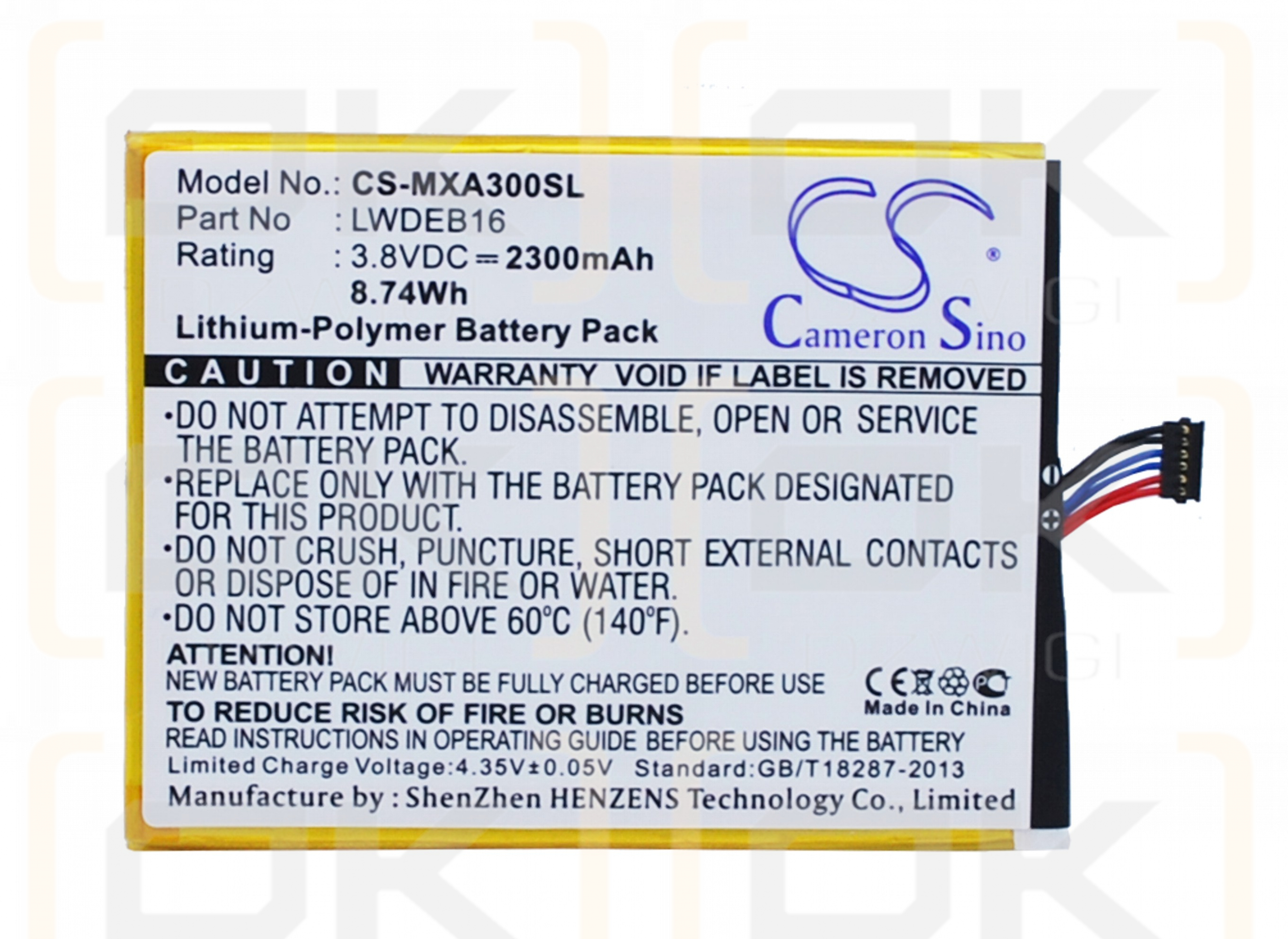 Micromax A300 / LWDEB16 2300 mAh Li-Polymer 3,8 V (Cameron Sino)