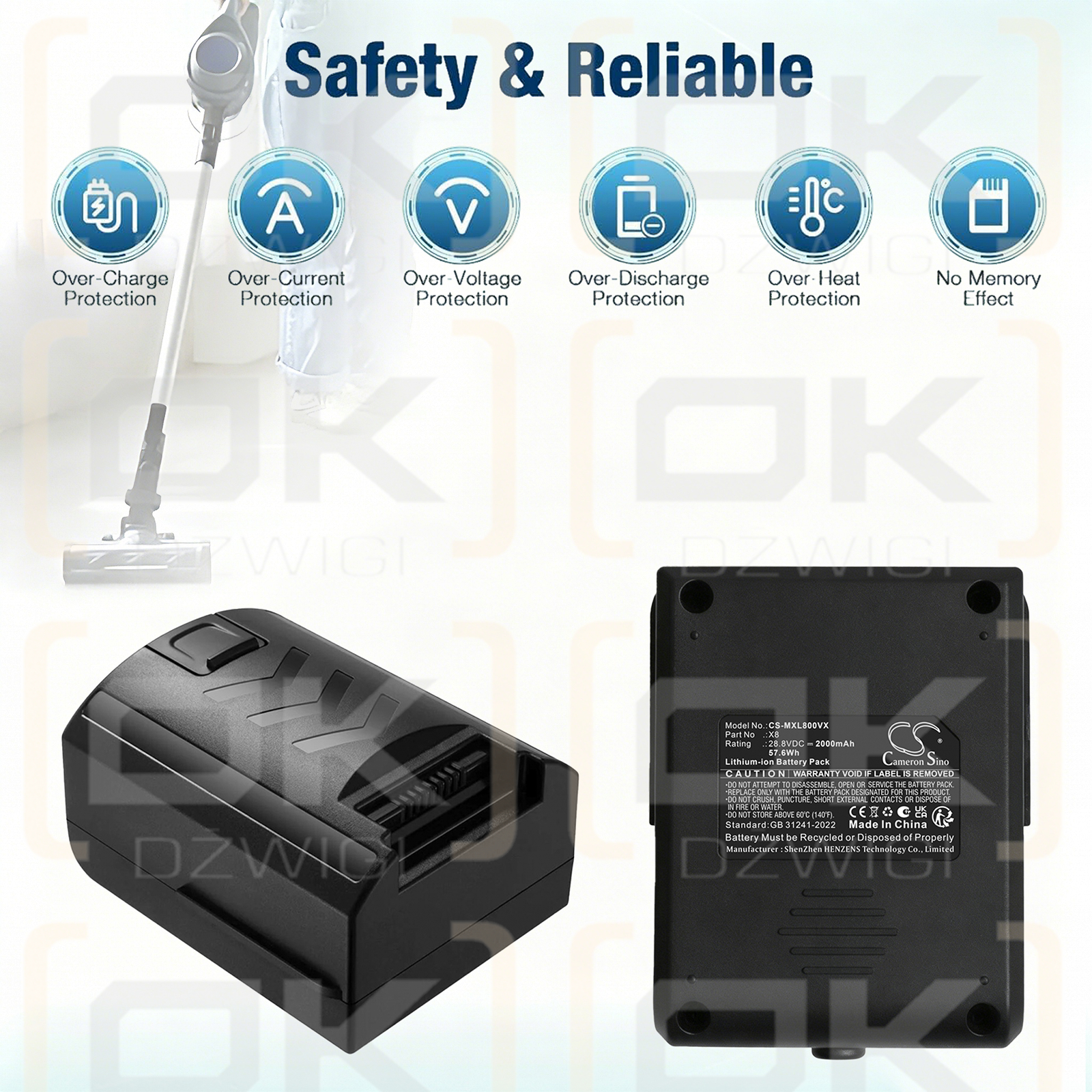 Replacement Battery for Moosoo X8 Pro 2000mAh Li-ion 28.8V (Cameron Sino)