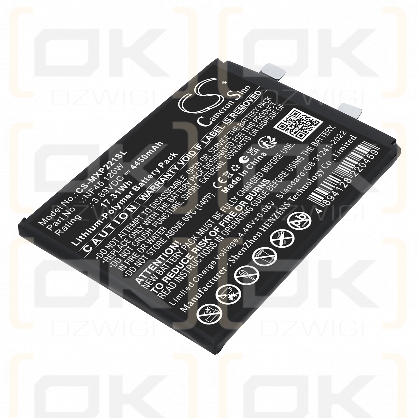 Batería de repuesto para Motorola XT2241-1 (120W) / NF45 120W 4450 mAh Li-Polymer 3.89 V (Cameron Sino)