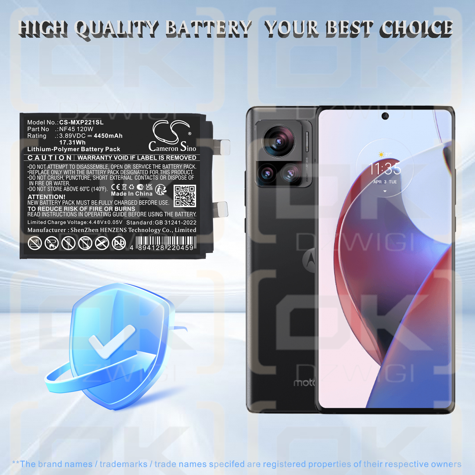 Batería de repuesto para Motorola XT2241-1 (120W) / NF45 120W 4450 mAh Li-Polymer 3.89 V (Cameron Sino)