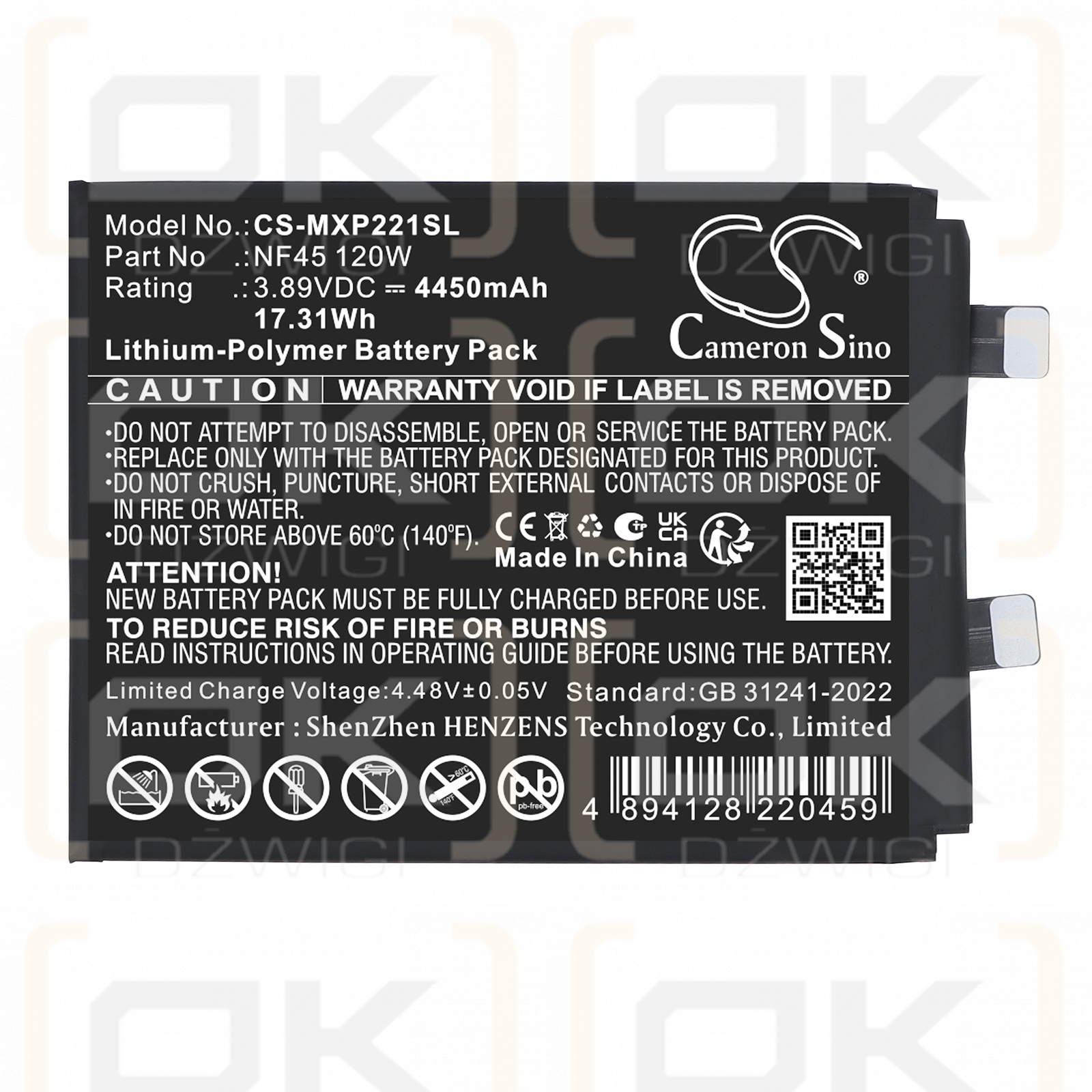 Batería de repuesto para Motorola XT2241-1 (120W) / NF45 120W 4450 mAh Li-Polymer 3.89 V (Cameron Sino)