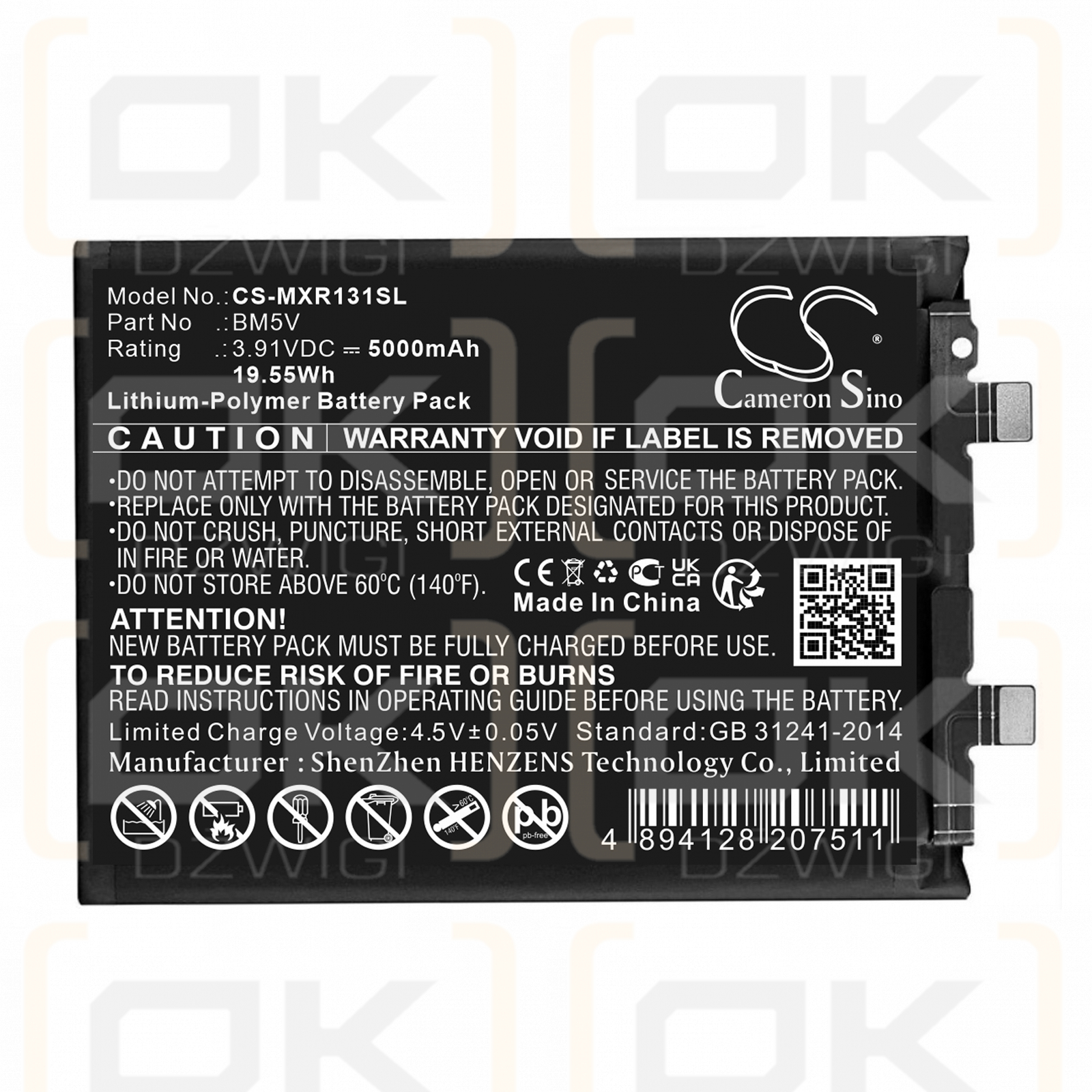 Redmi Note 13 Pro / BM5V 5000 mAh Li-Polymer 3,91 V (Cameron Sino)