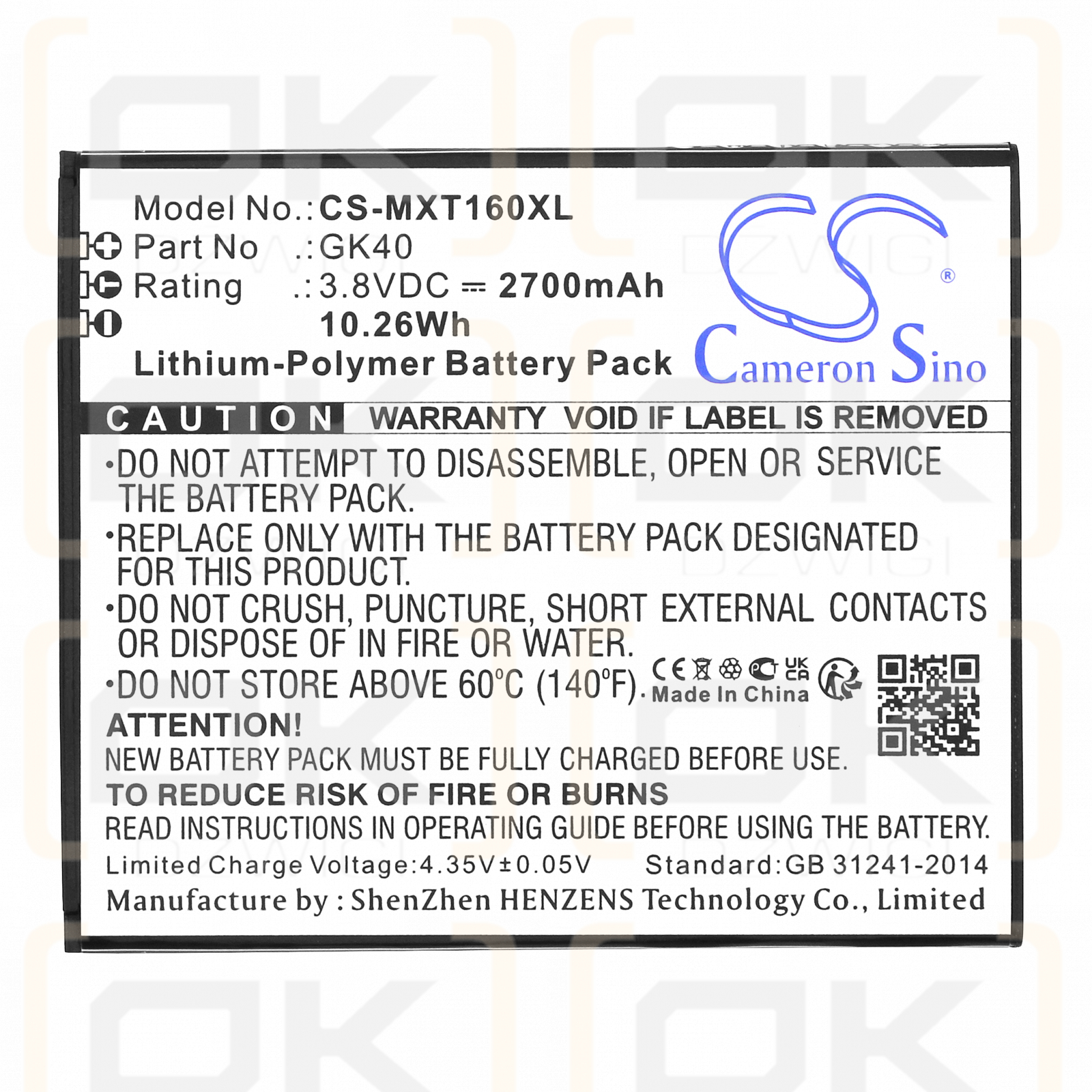 Motorola XT1921-5 / GK40 2700 mAh Li-Polymer 3,8 V (Cameron Sino)