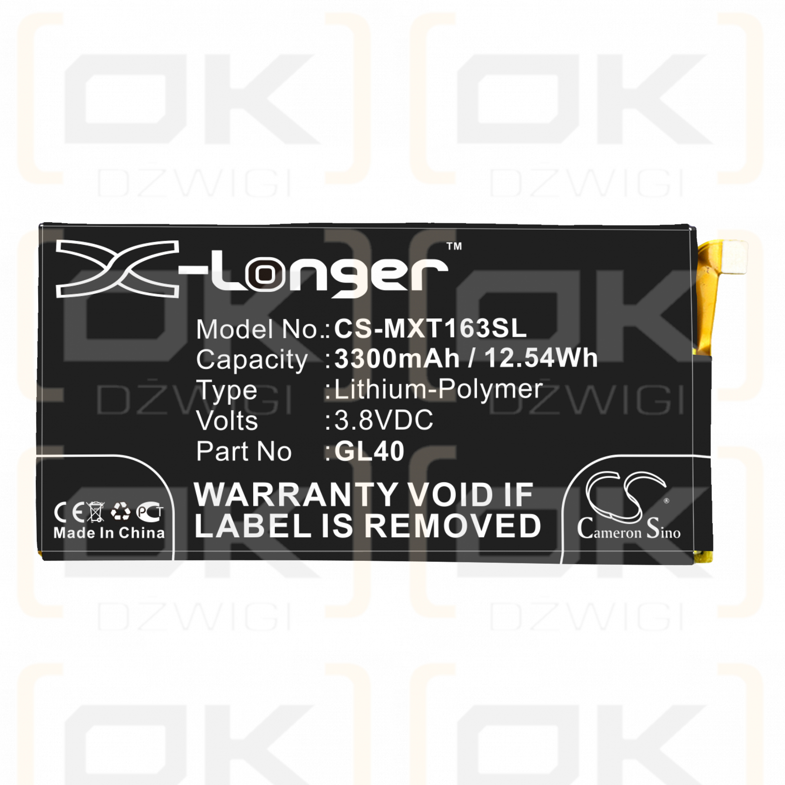 Motorola XT1635-02 / GL40 3300 mAh Li-Polymer 3,8 V (Cameron Sino)