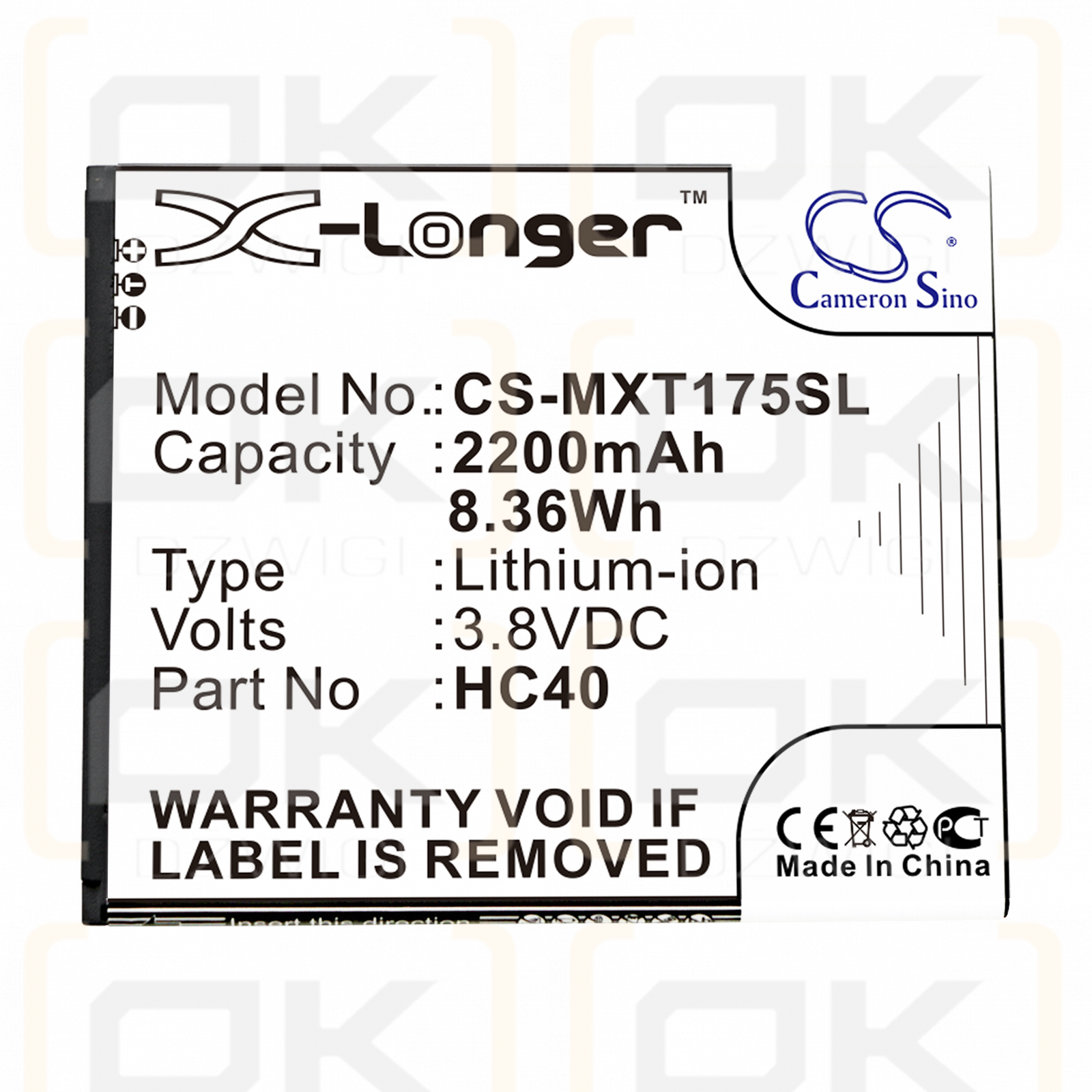 Motorola M2C63 / HC40 2200mAh Li-ion 3.8V (Cameron Sino)