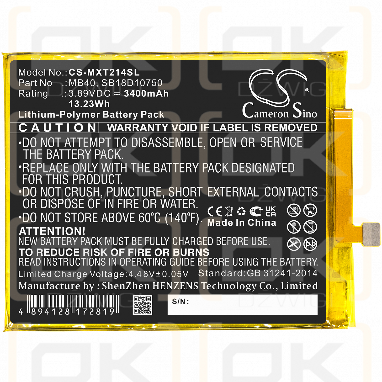 Motorola Moto Edge S Lite 5G 202 / MB40 3400mAh Li-Polymer 3.89V (Cameron Sino)