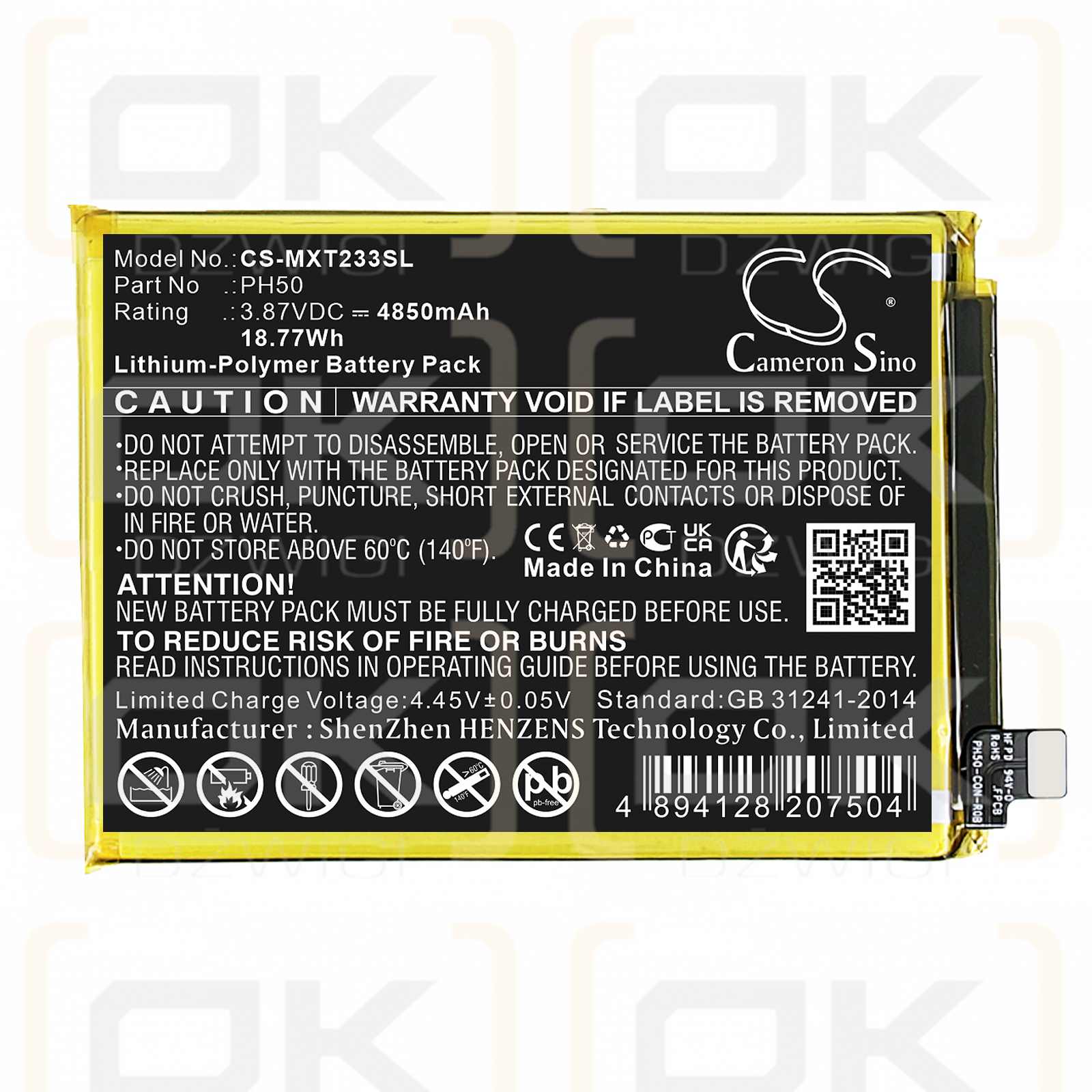 Motorola XT2333-1 / PH50 4850 mAh Li-Polymer 3,87 V (Cameron Sino)