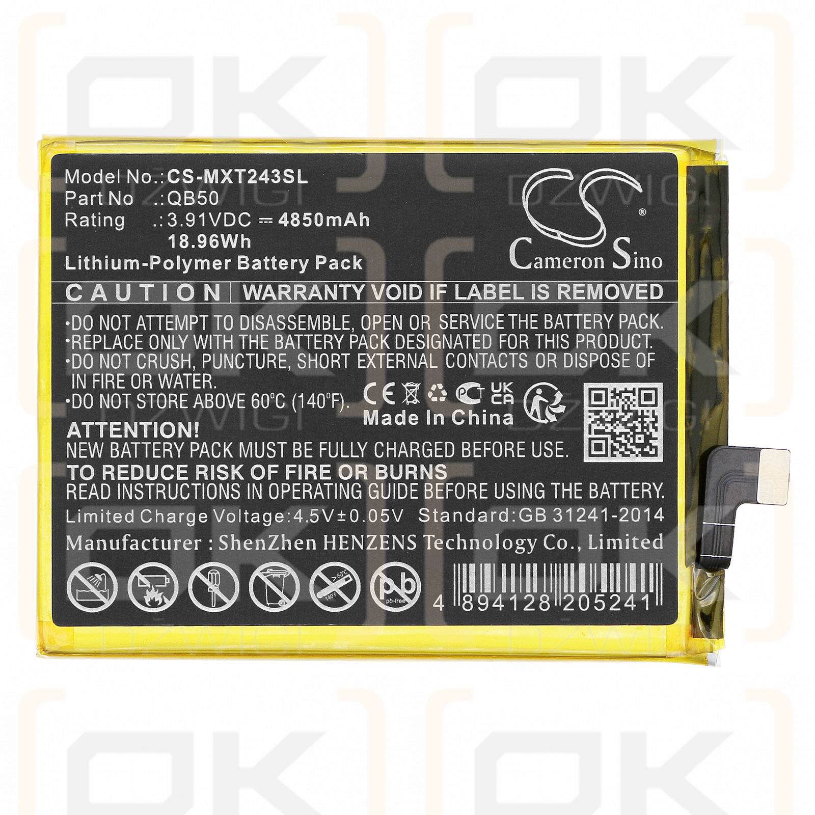 Motorola Moto G84 5G / QB50 4850 mAh Li-Polymer 3,91 V (Cameron Sino)