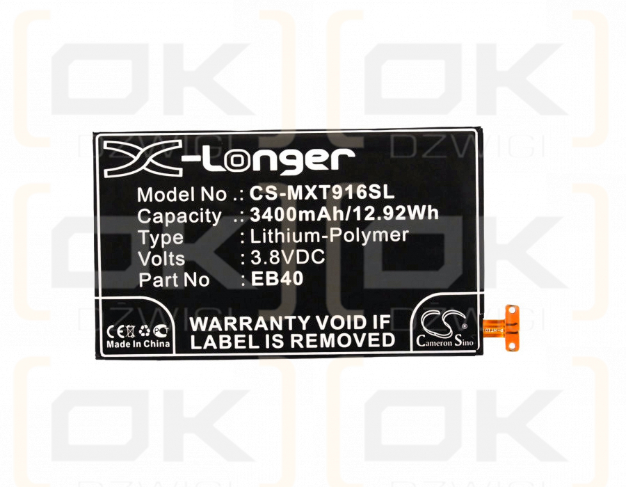 Motorola XT916 / EB40 3400 mAh Li-Polymer 3,8 V (Cameron Sino)