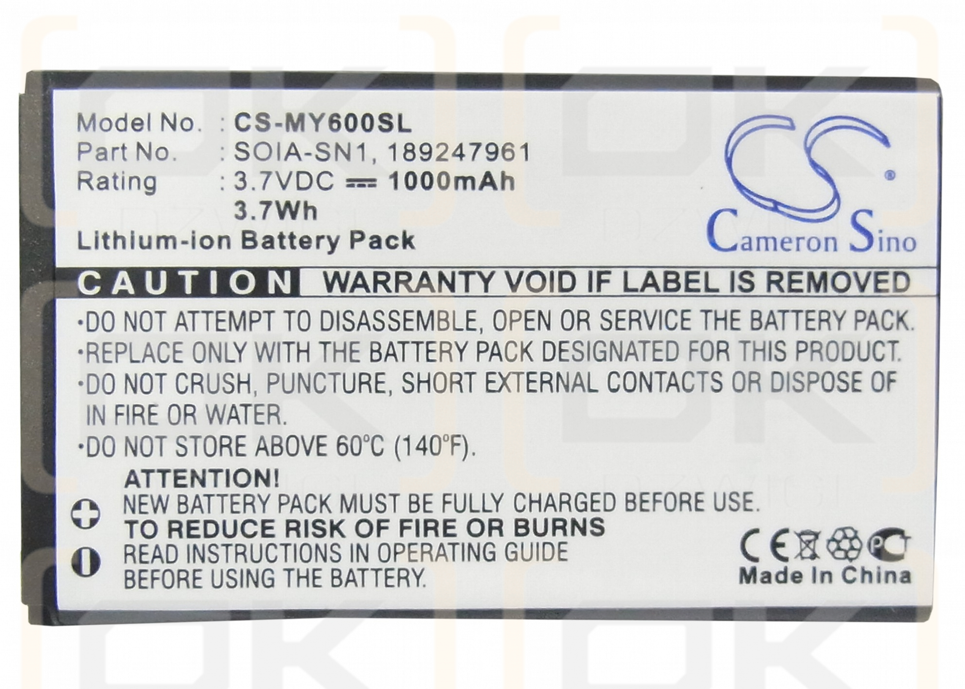 Sagem MY-800v / 189247961 1000 mAh Li-Ion 3,7 V (Cameron Sino)