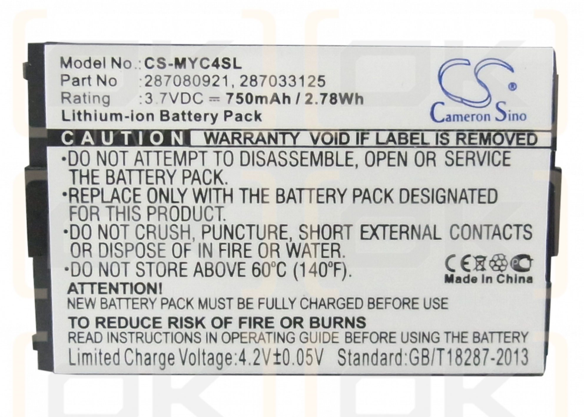 Replacement Battery for Sagem My213X / 287080921 750 mAh Li-ion 3.7 V (Cameron Sino)