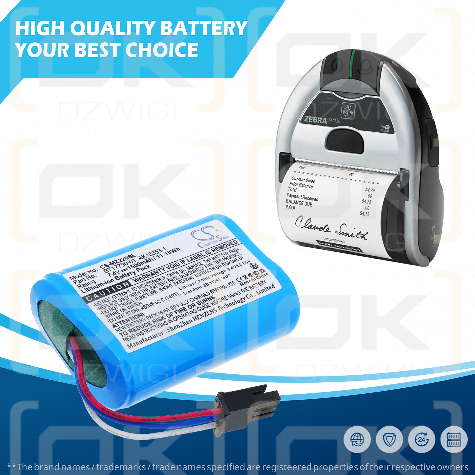 Zebra MZ420L / BT17790-1 1500 mAh Li-Ion 7,4 V (Cameron Sino)