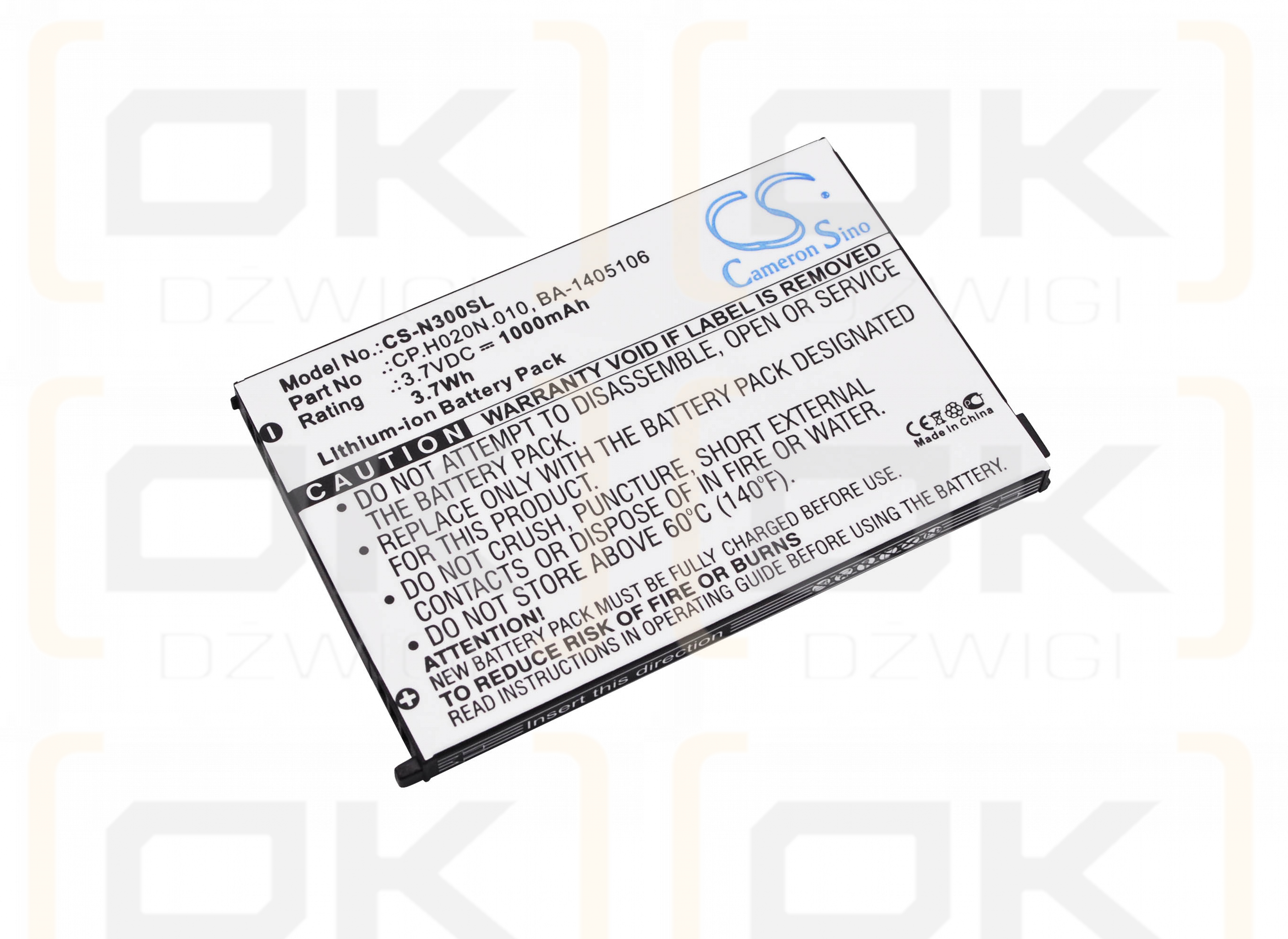 Replacement Battery for Acer JUNO ST / CP.H020N.010 1000 mAh Li-ion 3.7 V (Cameron Sino)