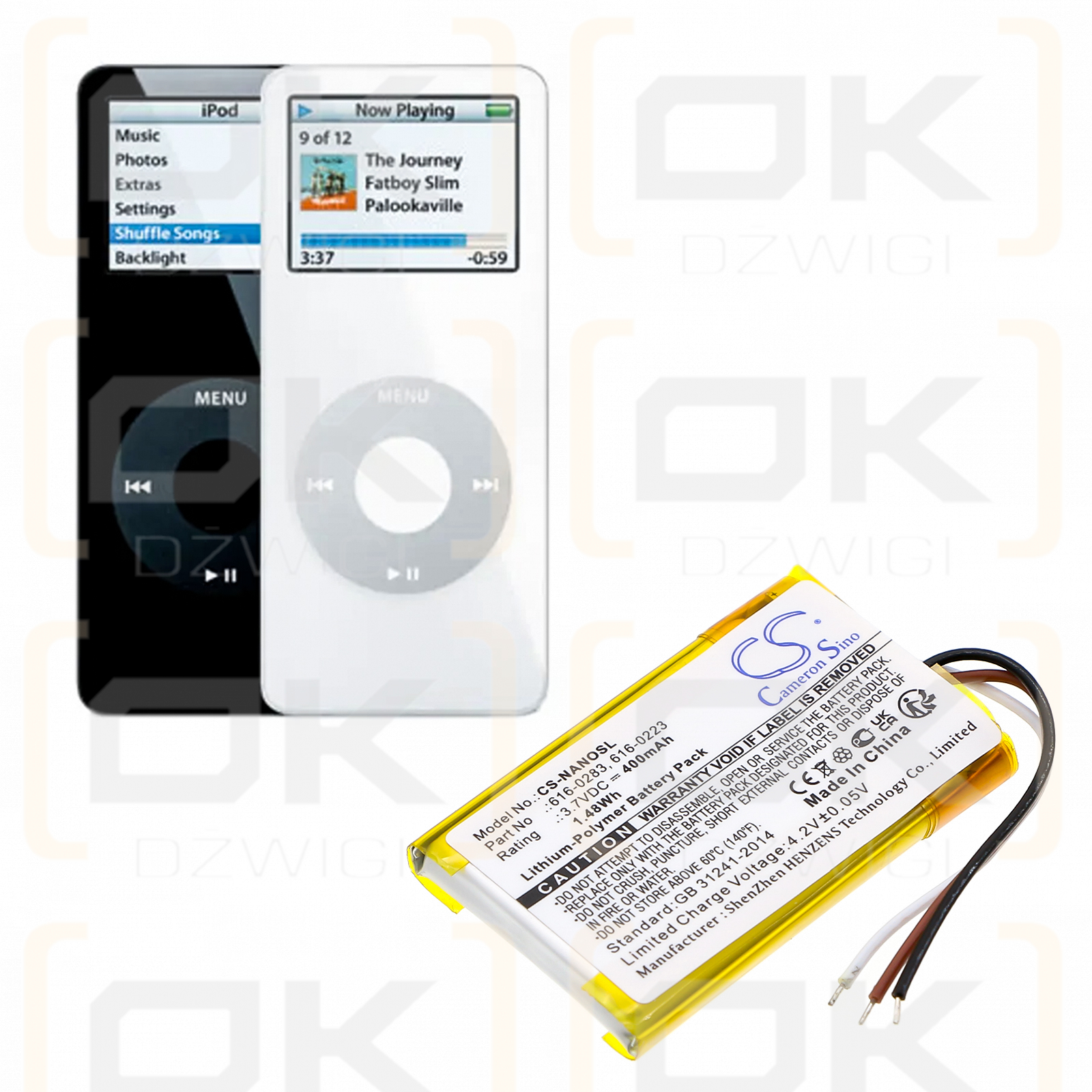 Apple iPOD Nano MA107LL/A / 616-0283 400mAh Li-Polymer 3.7V (Cameron Sino)