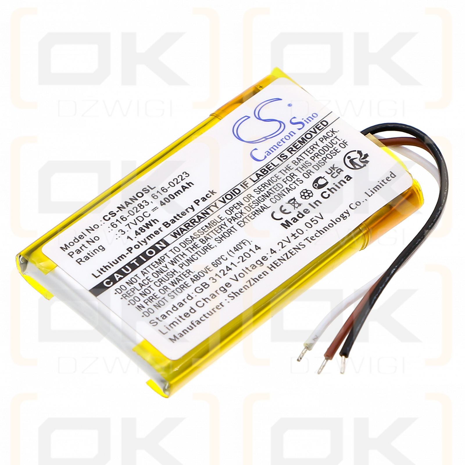 Apple iPOD Nano MA107LL/A / 616-0283 400mAh Li-Polymer 3.7V (Cameron Sino)