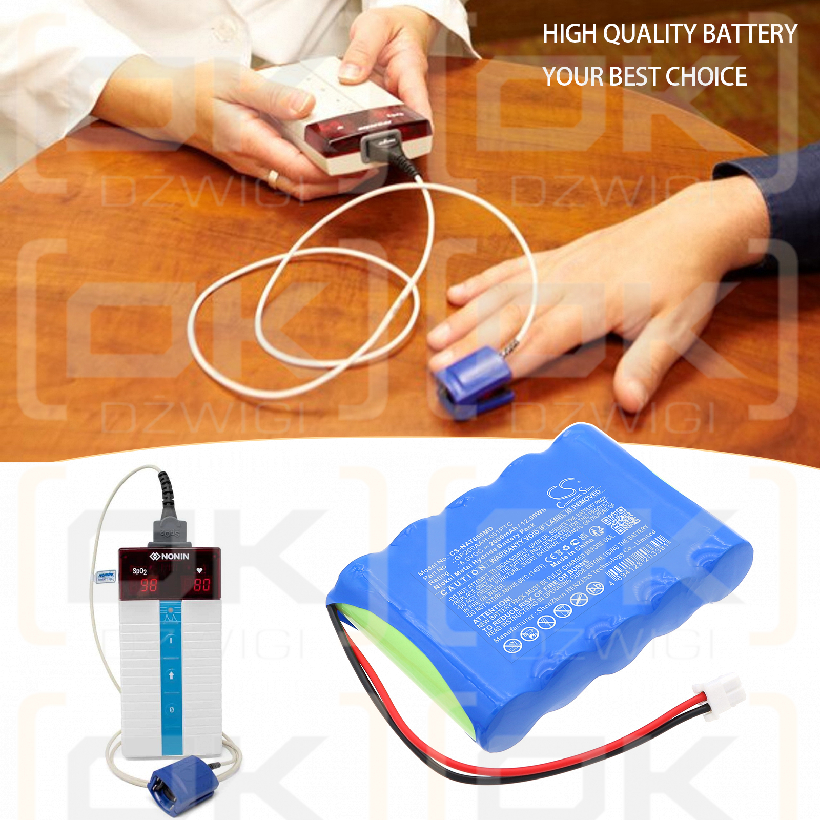 NONIN 8500 / GP200AAH-051PTC 2000 mAh Ni-MH 6 V (Cameron Sino)