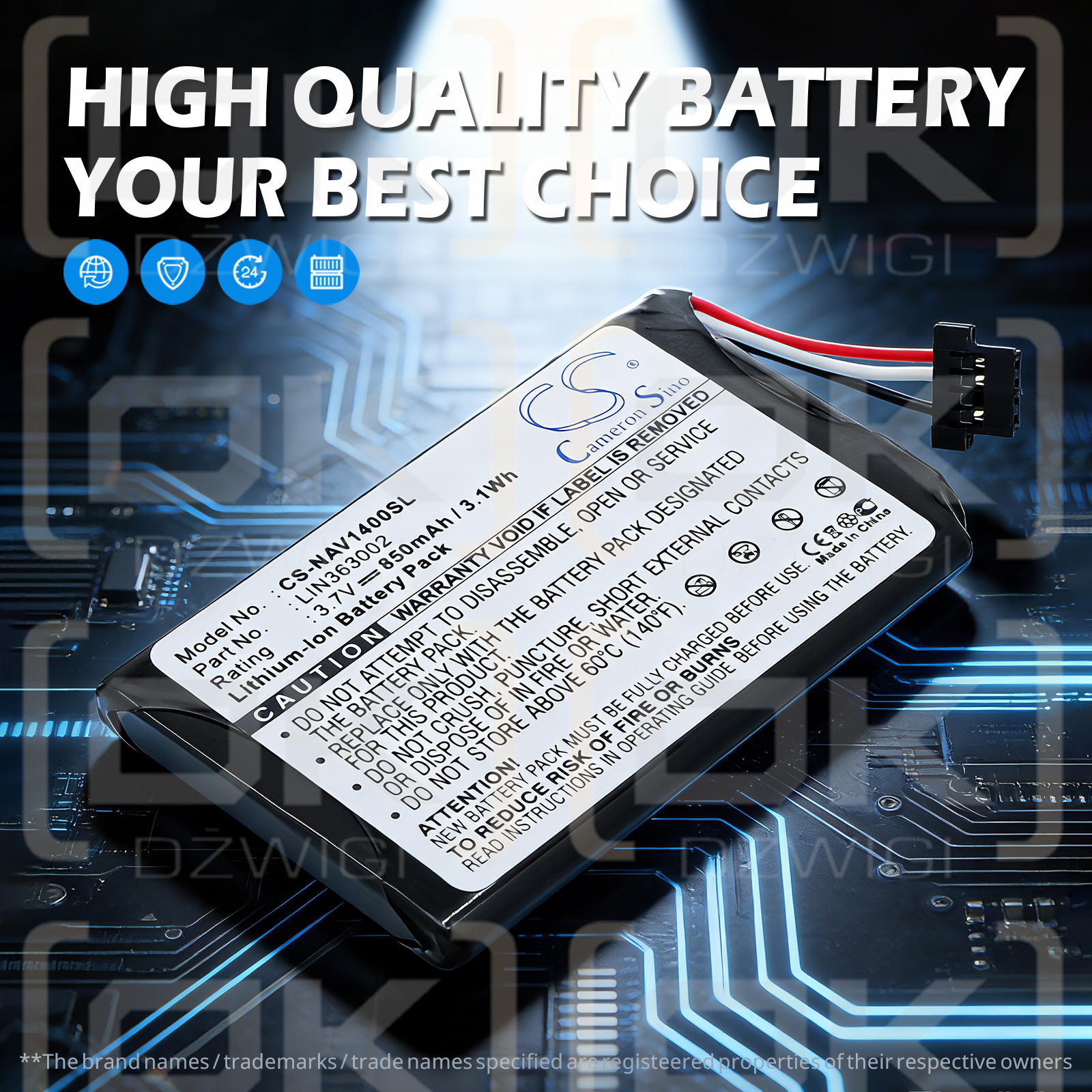 Navigon 1410 / LIN363002 850 mAh Li-ion 3.7 V (Cameron Sino)