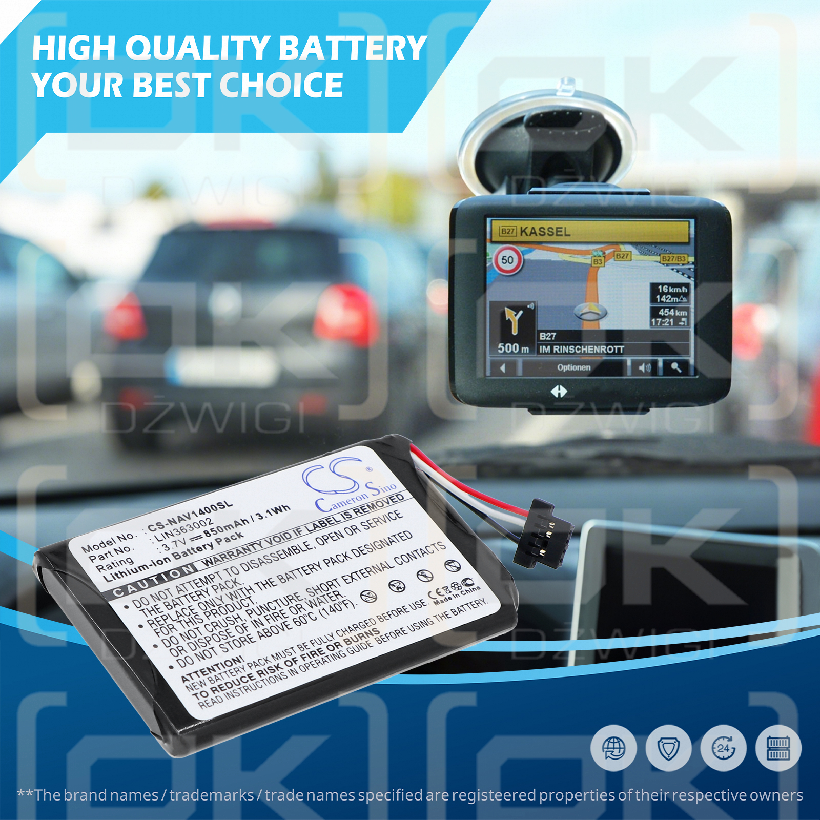 Navigon 1410 / LIN363002 850 mAh Li-ion 3.7 V (Cameron Sino)