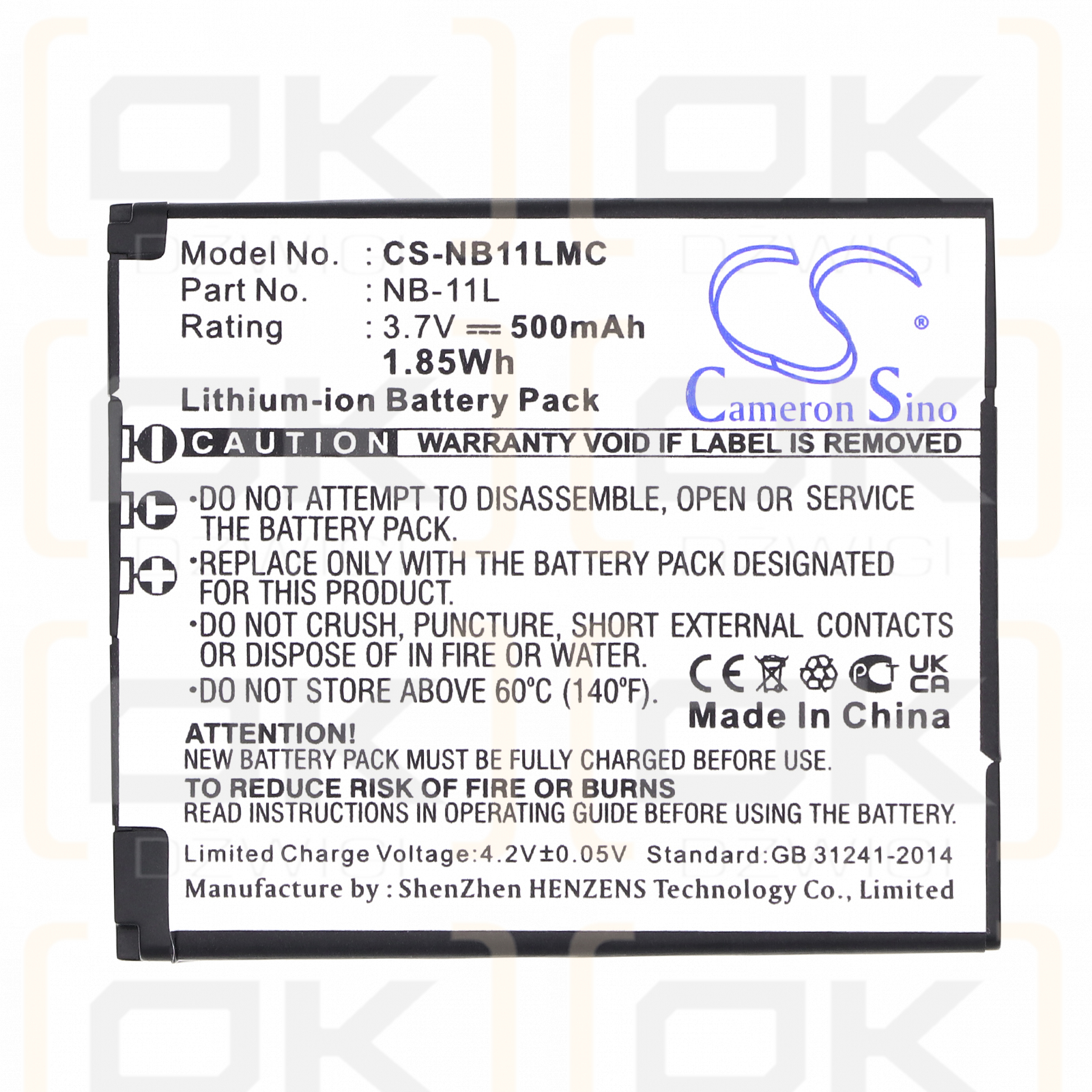 Canon IXUS 147 / NB-11L 500 мАч Li-ion 3,7 В (Cameron Sino)