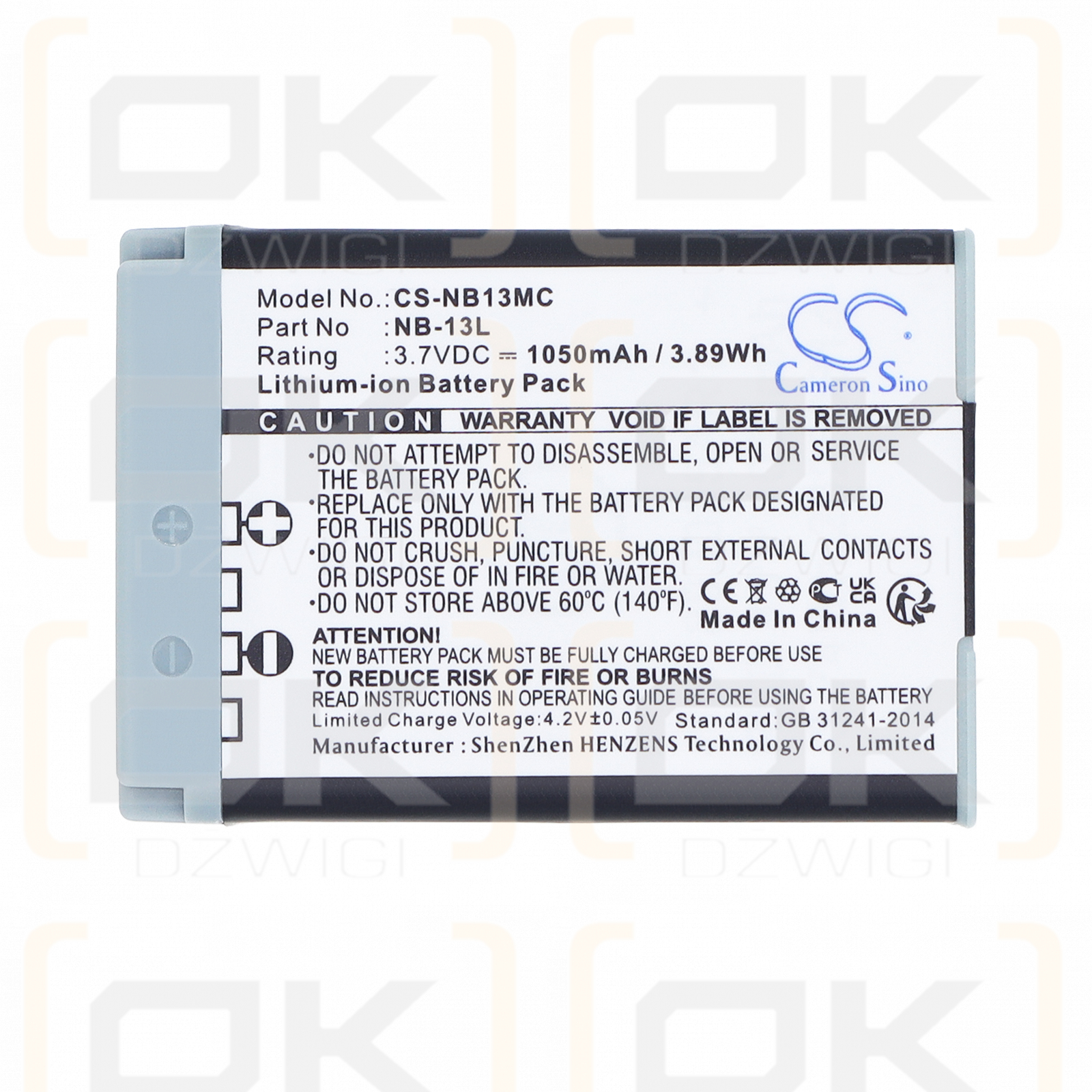 Replacement Battery for Canon PowerShot SX740HS / NB-13L 1050 mAh Li-ion 3.7 V (Cameron Sino)