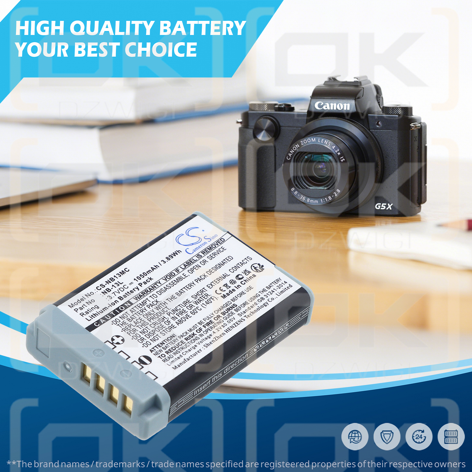 Replacement Battery for Canon PowerShot SX740HS / NB-13L 1050 mAh Li-ion 3.7 V (Cameron Sino)