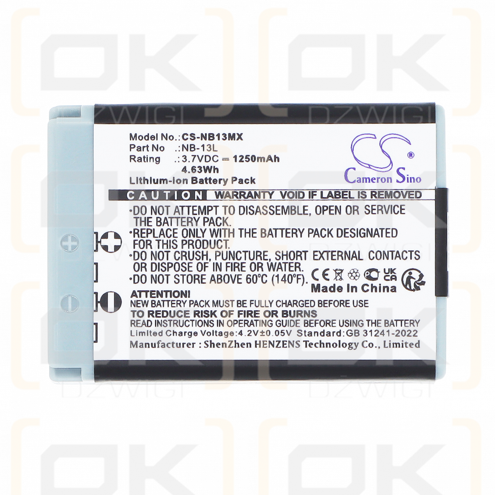 Canon PowerShot SX740HS / NB-13L 1250 mAh Li-ion 3.7 V (Cameron Sino)