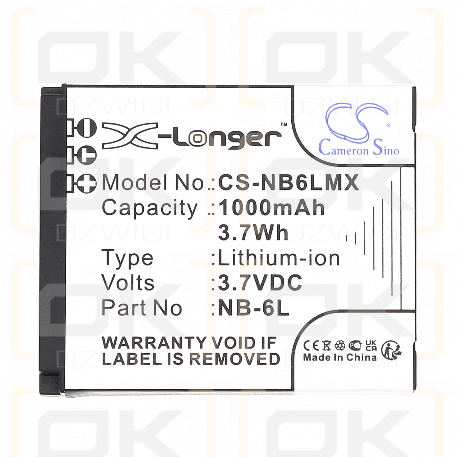 Canon PowerShot S200 PC2007 / NB-6L 1000mAh Li-ion 3.7V (Cameron Sino)