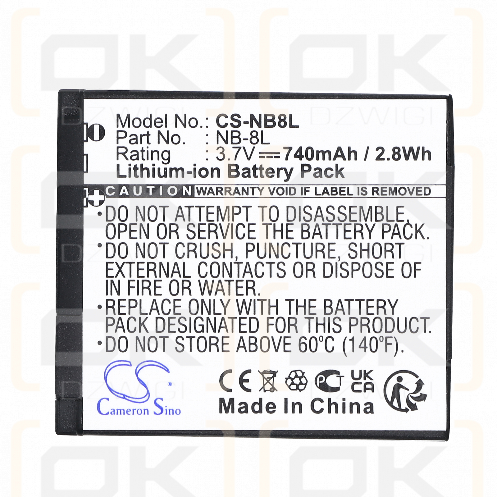 Replacement battery for Canon Li-ion 740mAh (Cameron Sino)