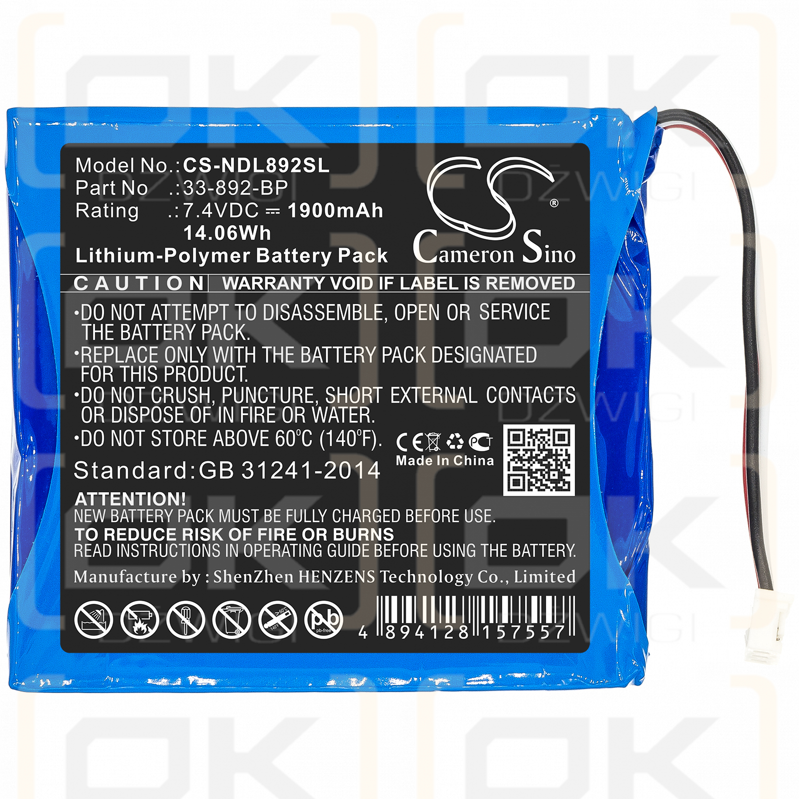 Ideal / 33-892-BP 1900mAh Li-Polymer 7.4V (Cameron Sino)