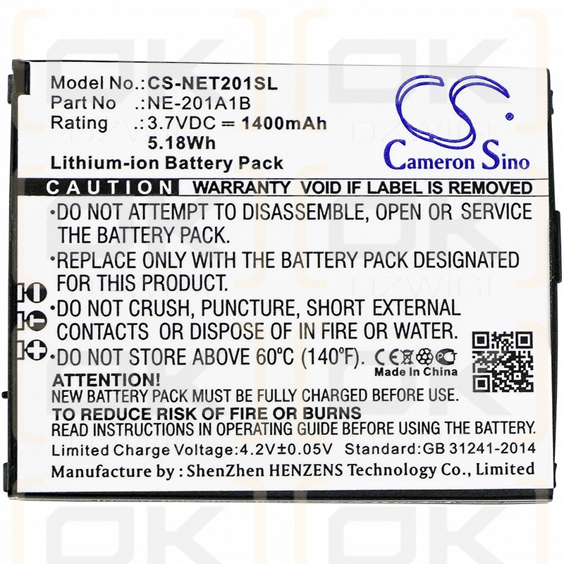 NEC NE-201A1A / NE-201A1B 1400mAh Li-ion 3.7V (Cameron Sino)