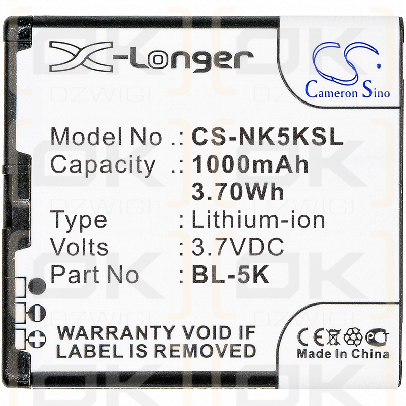 Nokia T7 / BL-5K 1000mAh Li-ion 3.7V (Cameron Sino)