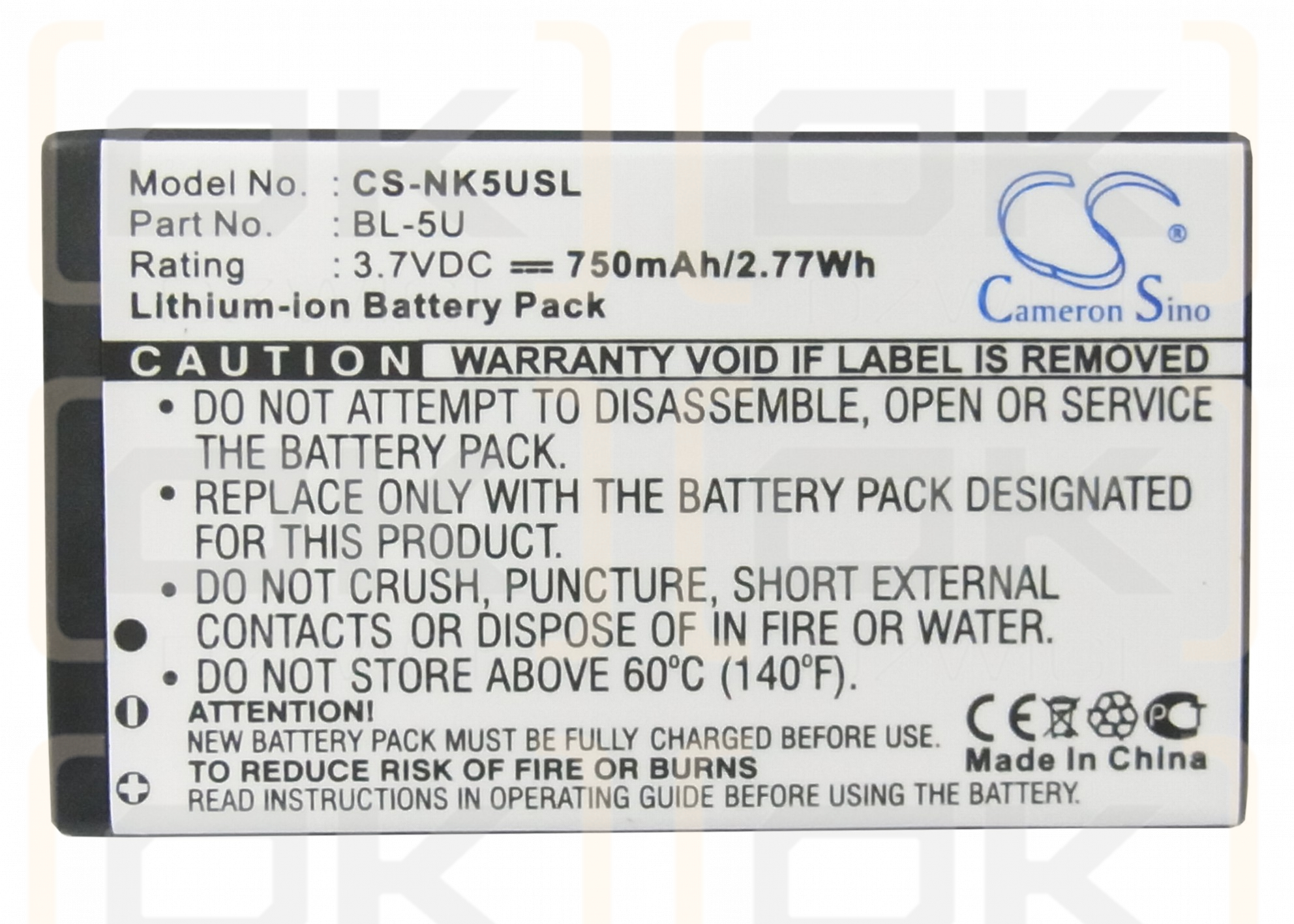 Nokia 8900i / BL-5U 750 mAh Li-Ion 3,7 V (Cameron Sino)