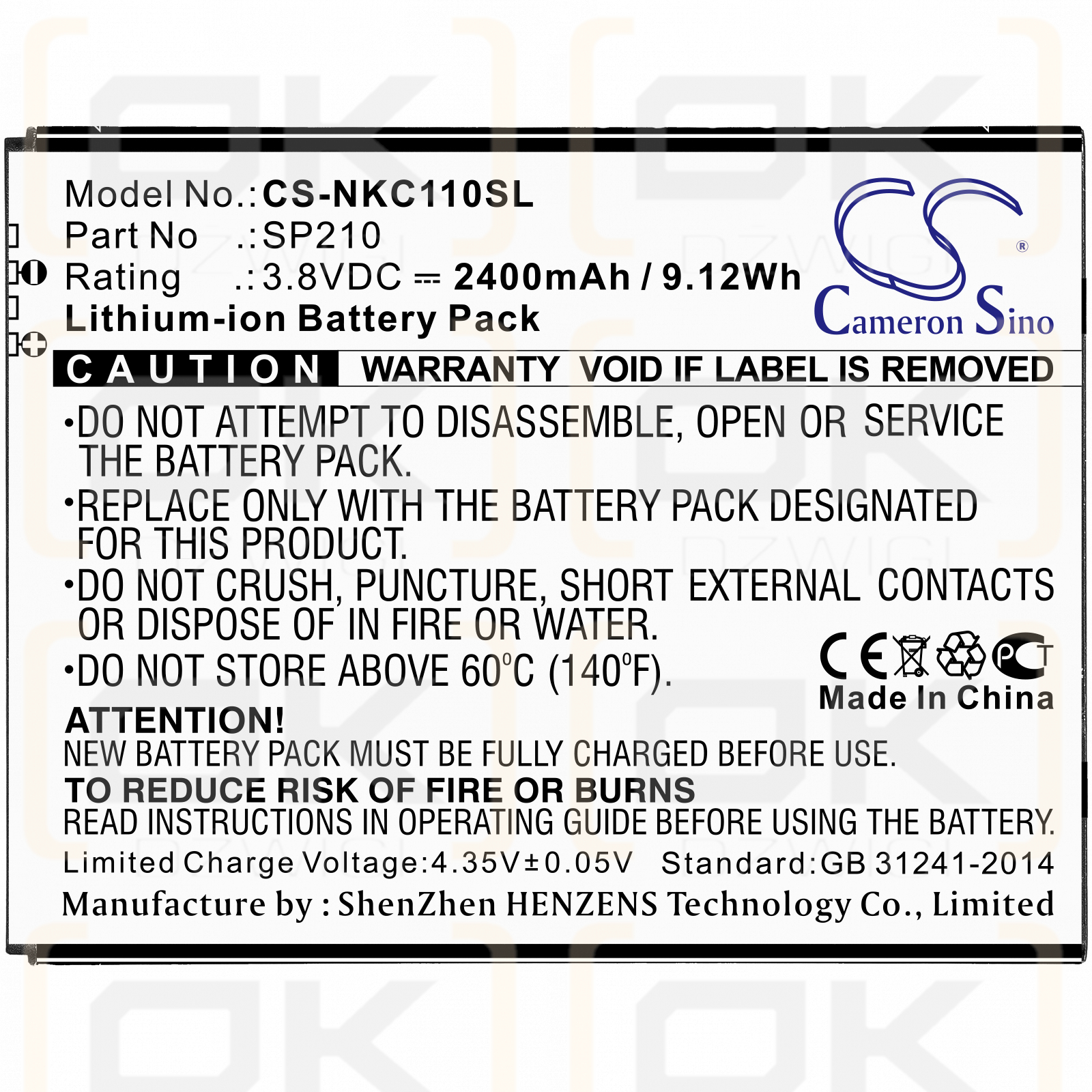 Nokia C1 Plus / SP210 2400 mAh Li-Ion 3,8 V (Cameron Sino)