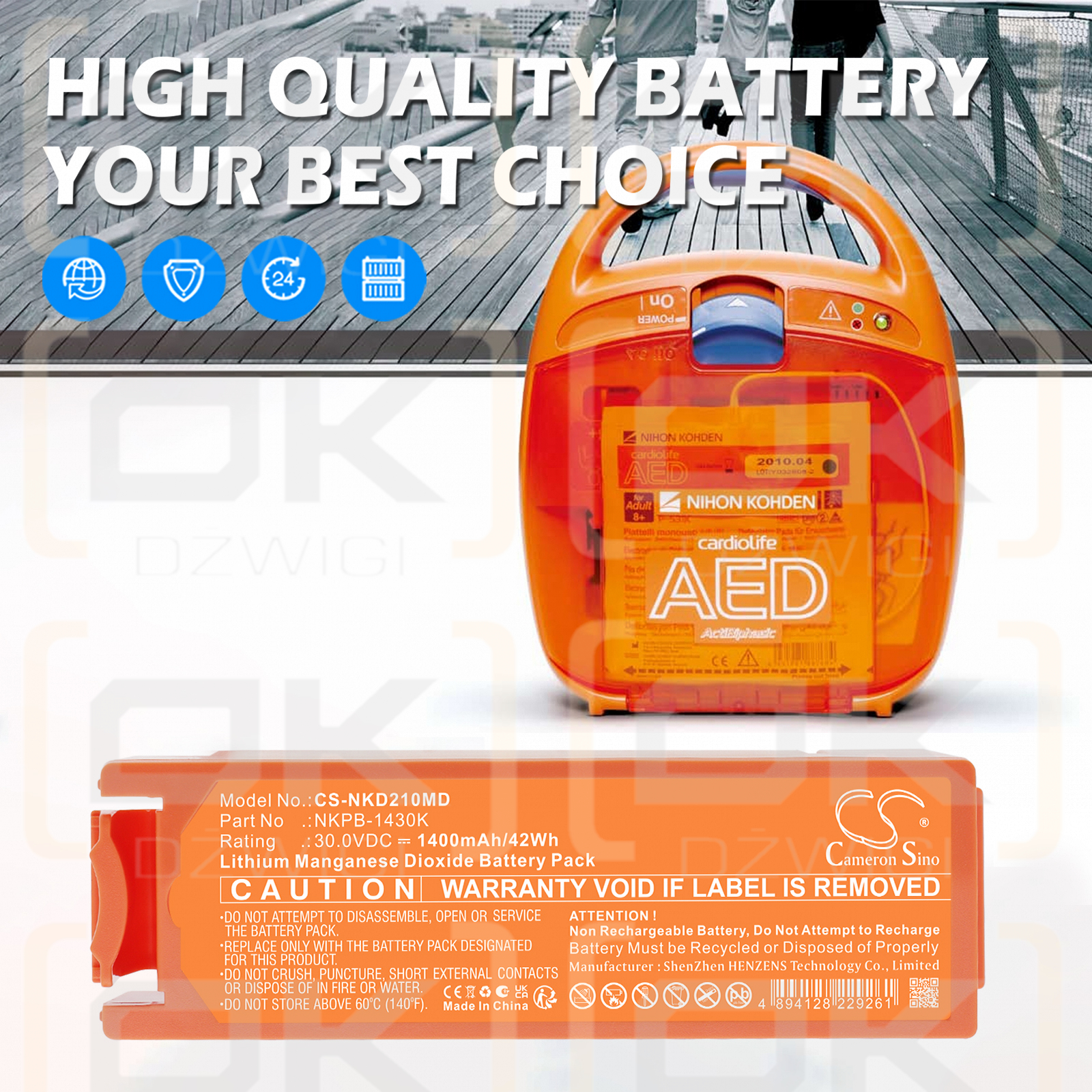 Bateria zamienna do Nihon Kohden Defibrillator Cardiolife AED2100 / NKPB-1430K 1400 mAh Li-MnO2 30 V (Cameron Sino)