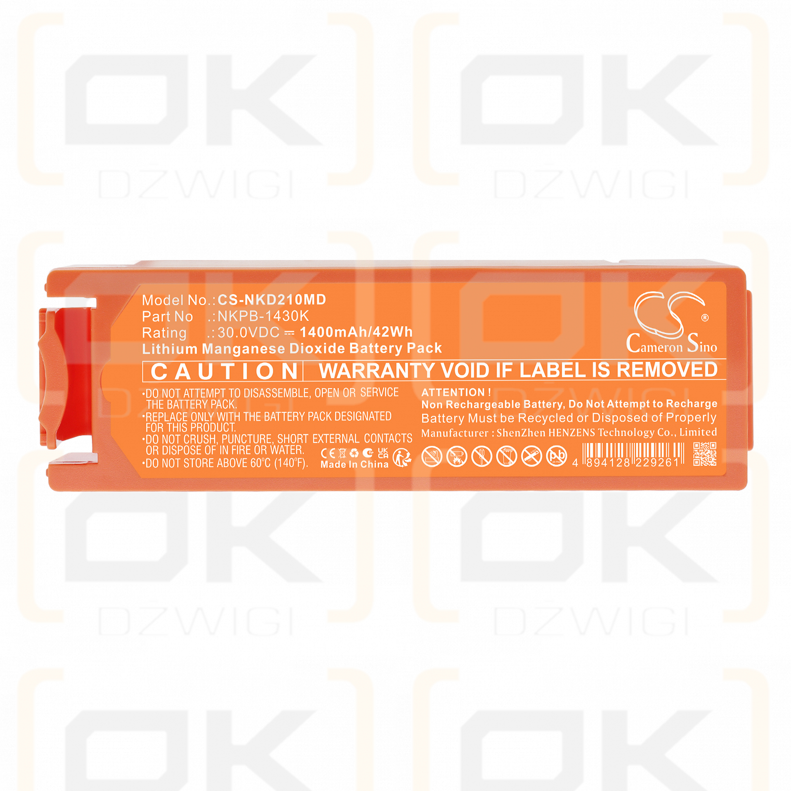 Bateria zamienna do Nihon Kohden Defibrillator Cardiolife AED2100 / NKPB-1430K 1400 mAh Li-MnO2 30 V (Cameron Sino)