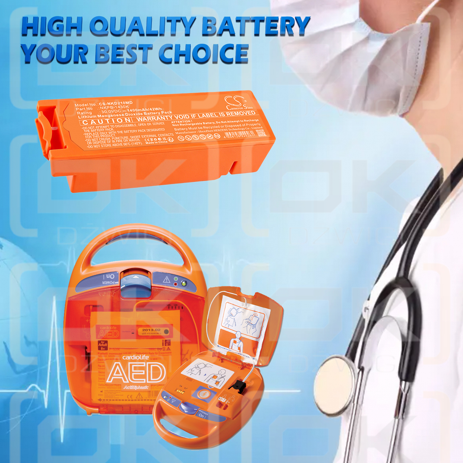 Bateria zamienna do Nihon Kohden Defibrillator Cardiolife AED2100 / NKPB-1430K 1400 mAh Li-MnO2 30 V (Cameron Sino)