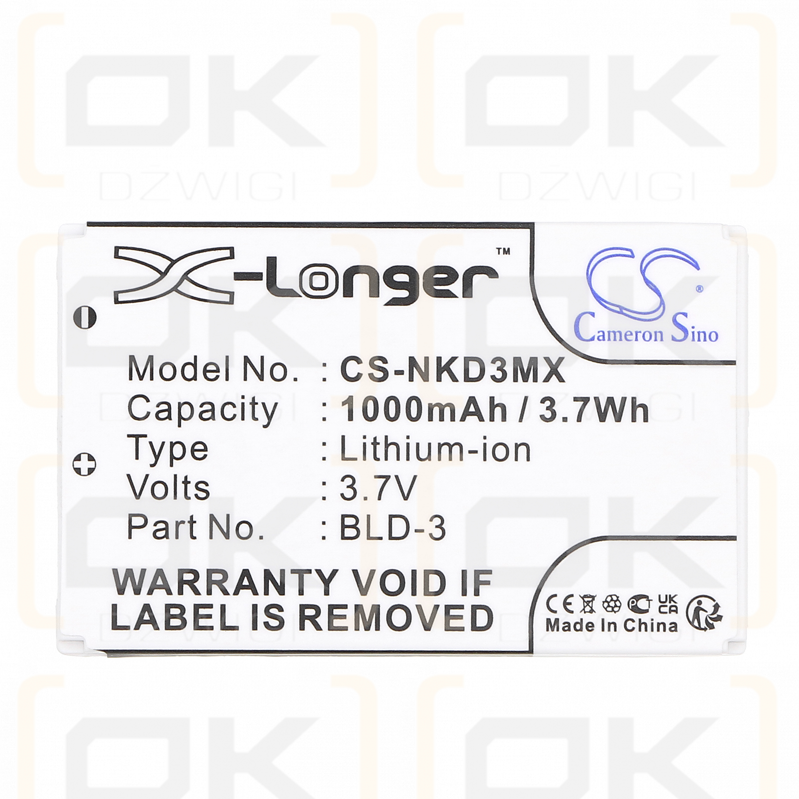 Nokia 6610i / BLD-3 1000mAh Li-ion 3.7V (Cameron Sino)